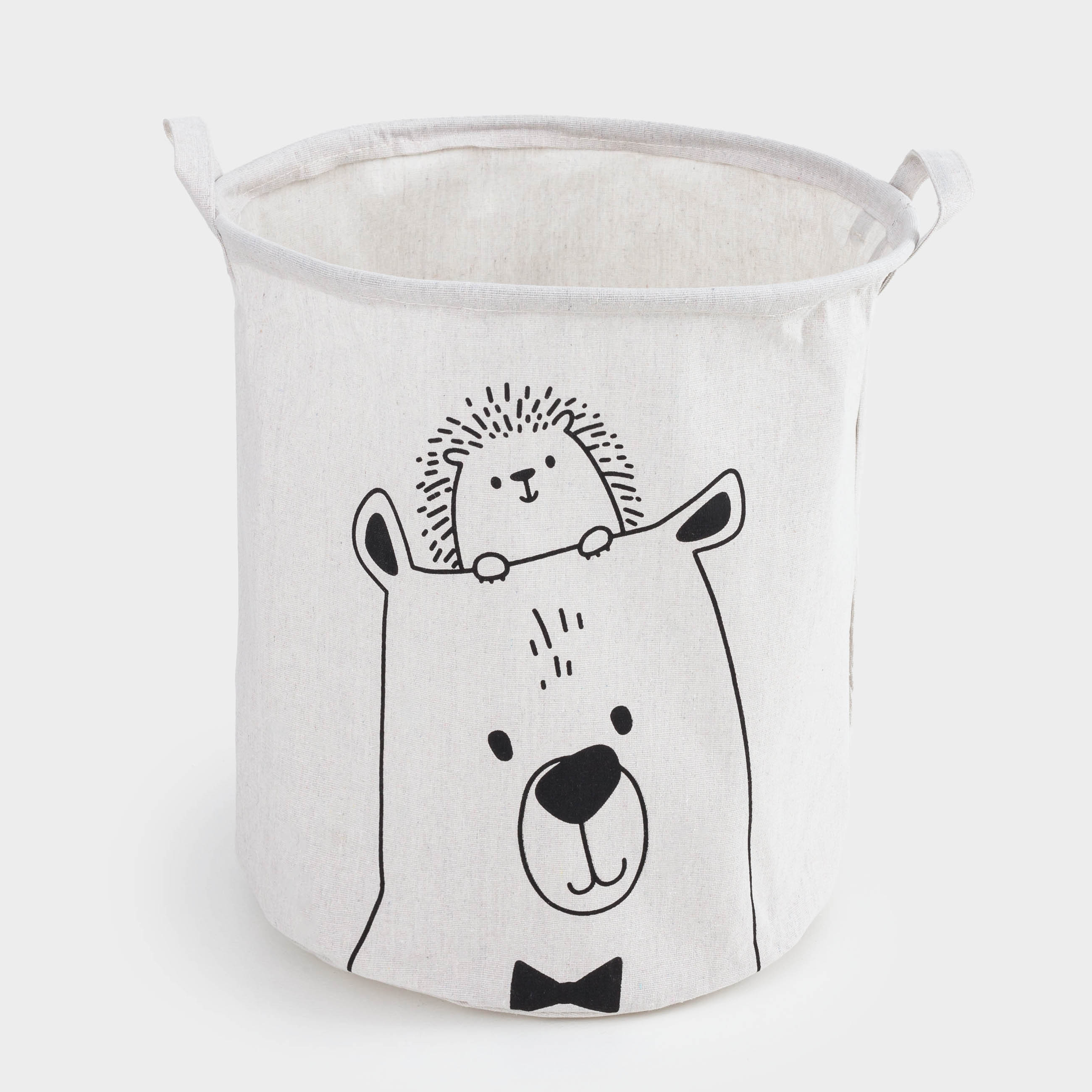 Storage bag, 35x40 cm, with handles, cotton/polyester, round, Milky, Bear and hedgehog, Funny world, image-1