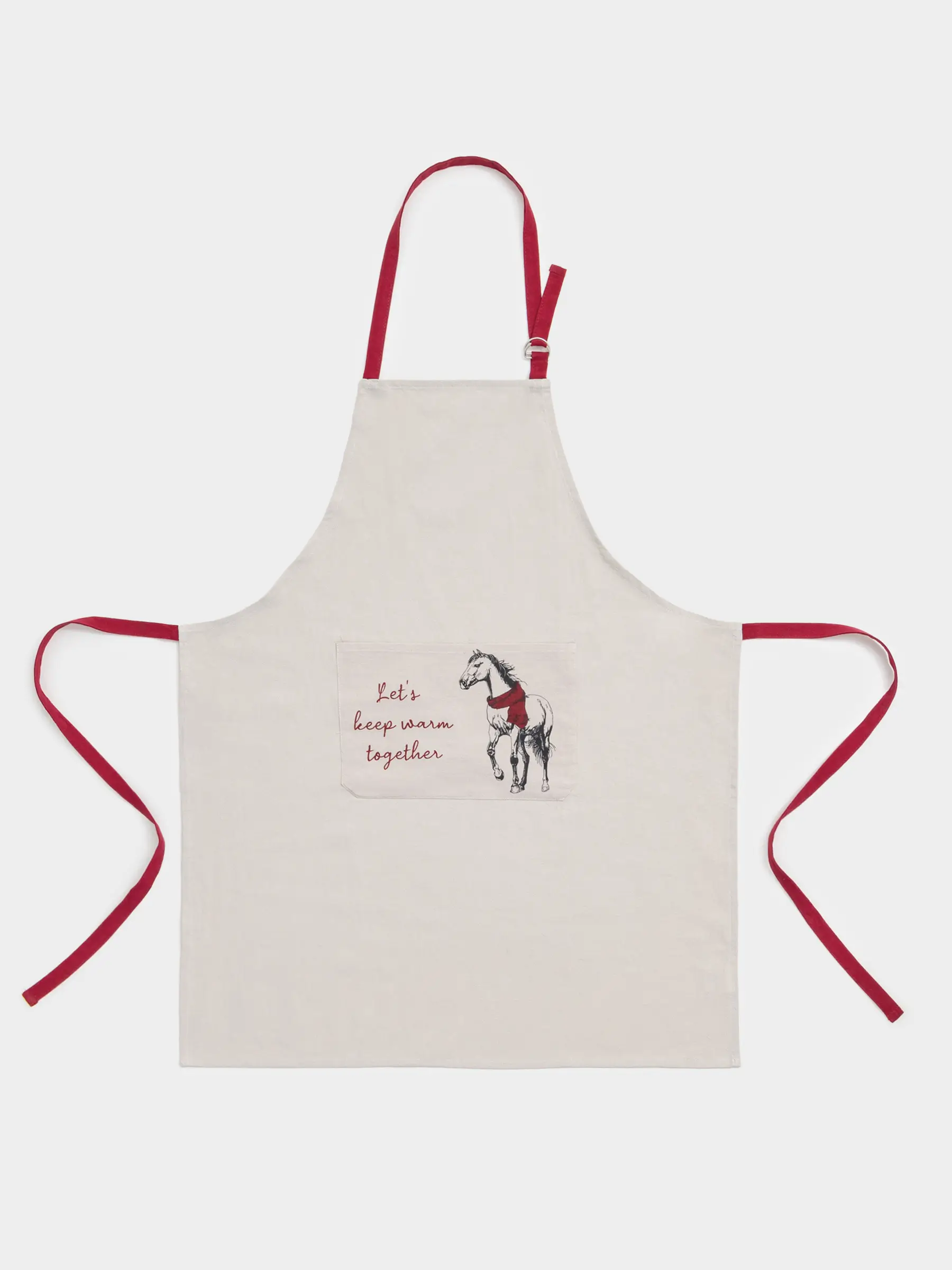 Apron, 65x80 cm, cotton, grey-beige, Horse, Horse in scarf