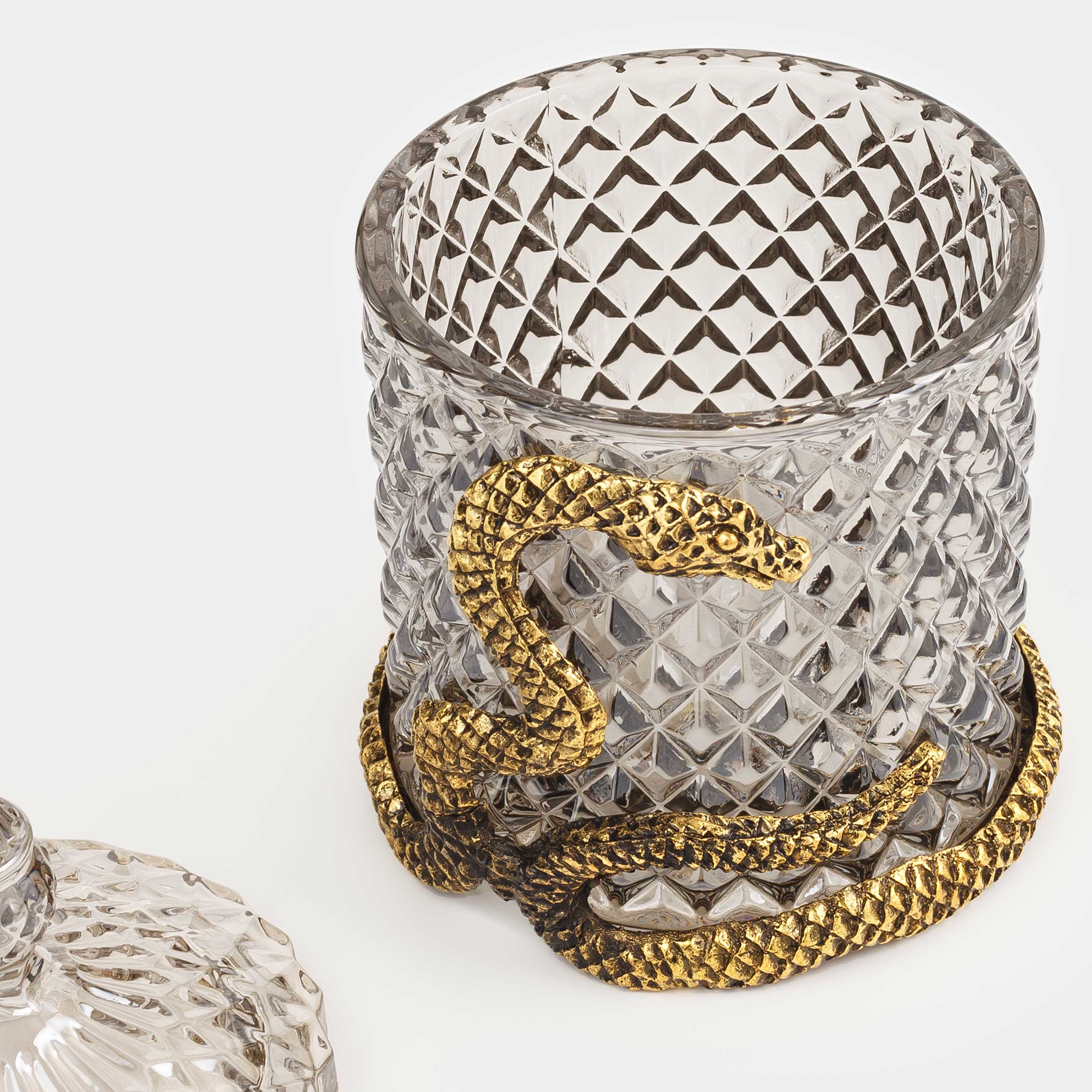 Storage container, 8x14 cm, 250 ml, glass R / metal, Golden snake, Naiad