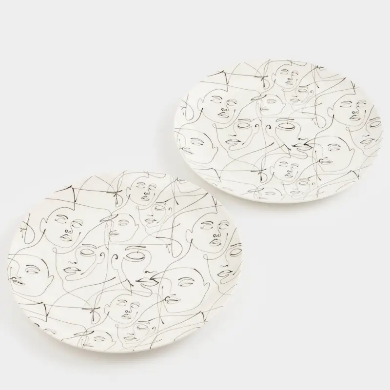 Dinner plate, 27 cm, 2 pcs, porcelain N, milk, Abstract faces, Face