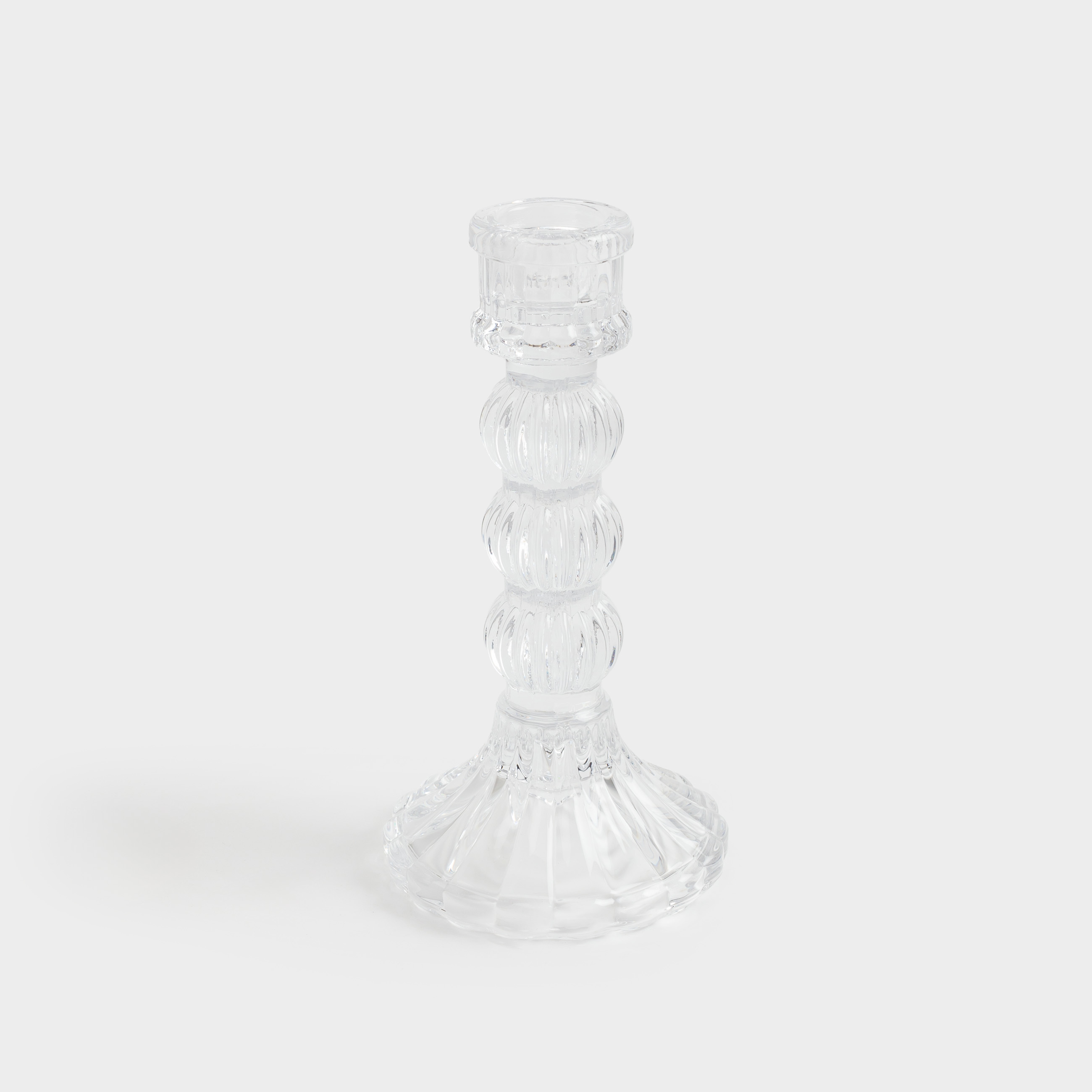 Candle holder, 16 cm, for cylindrical / thin candles, on a leg, collapsible, glass R, Ribby