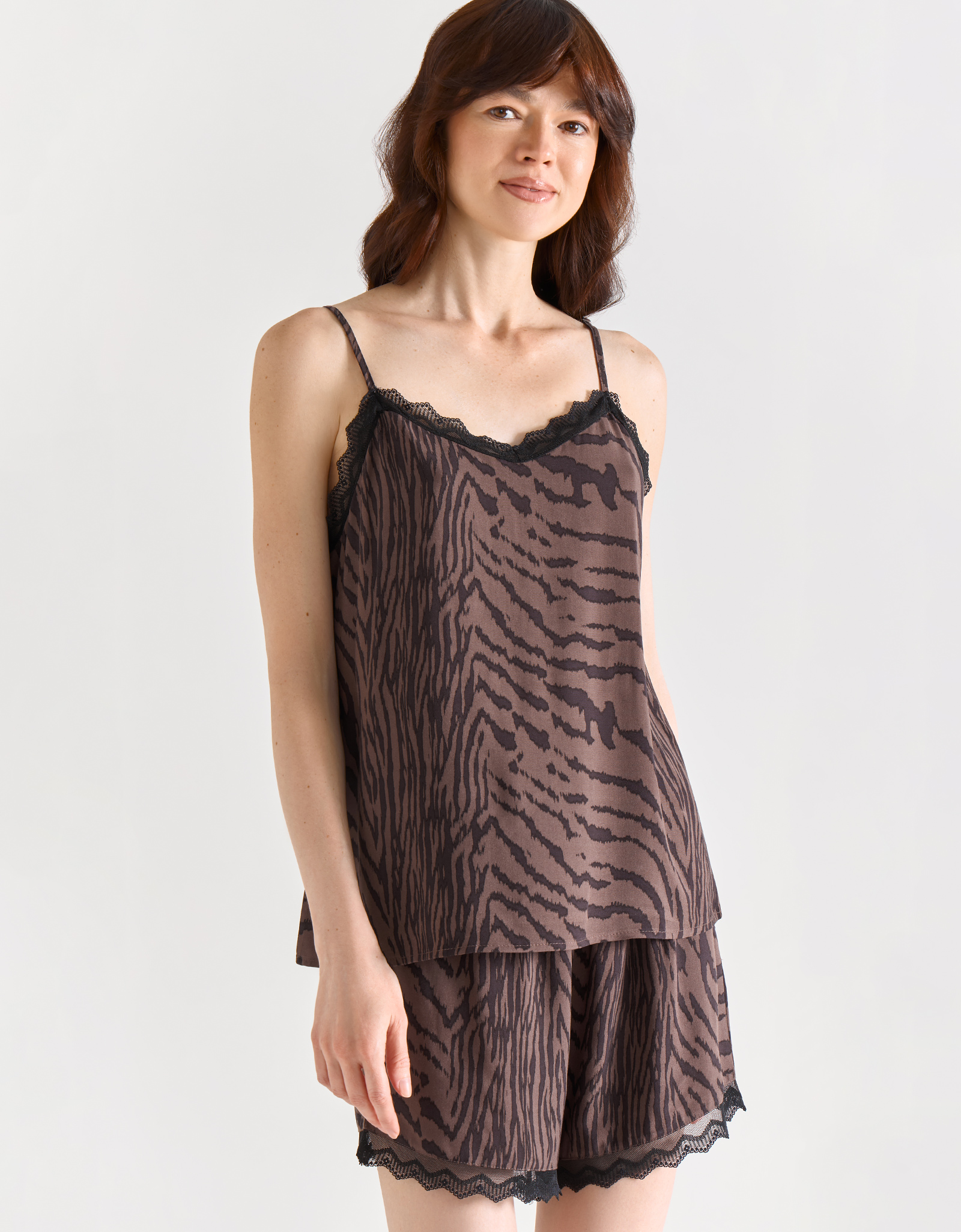 Women's top, homewear, size L, straps, lace, viscose, black and white, Zefina, image-1