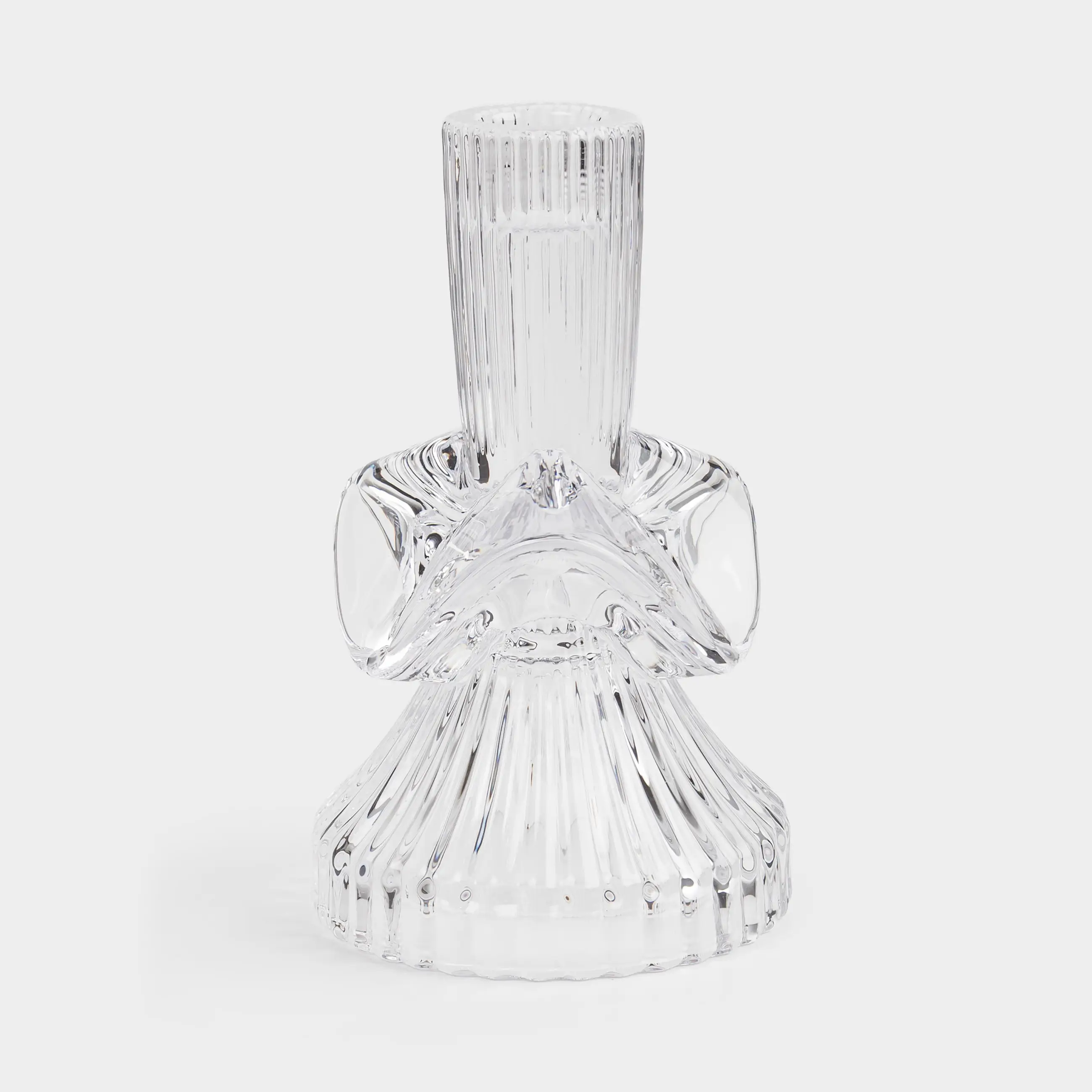 Candlestick, 15 cm, for a thin candle, on a leg, glass, Ribedic