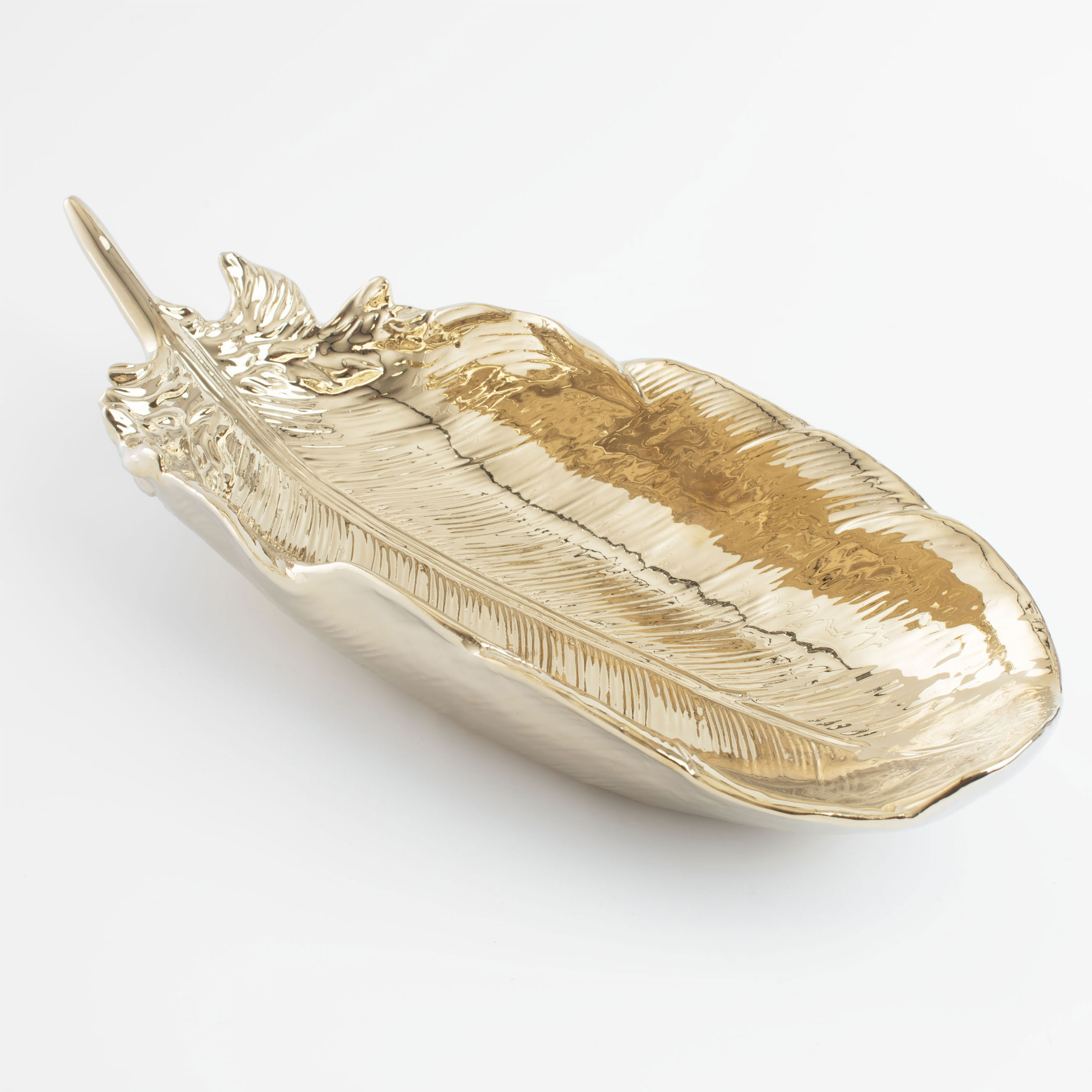 Decorative dish, 35x13 cm, porcelain P, golden, Feather, Royal jungle, image-1