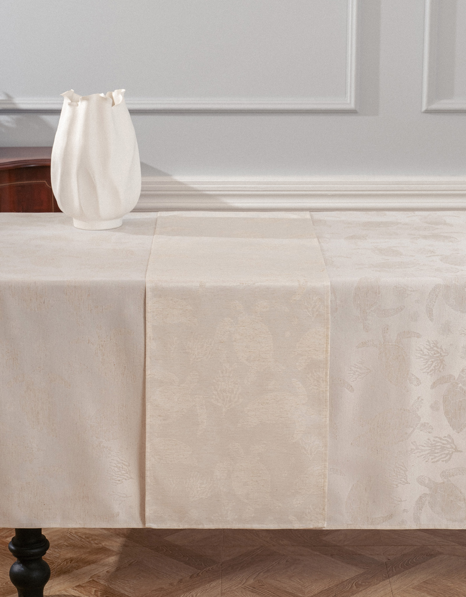 Table runner, 40x160 cm, jacquard, polyester / linen, beige, Turtles, Marine turtles, image-9