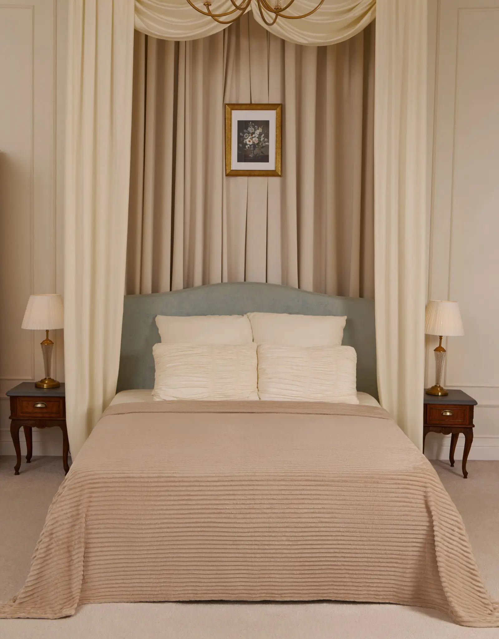 Bedspread, 220x240 cm, flannel, beige, Three-dimensional stripes, Flannel