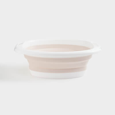 Folding basin, 5 l, ribbed bottom, plastic / rubber, beige-pink, Foldaway