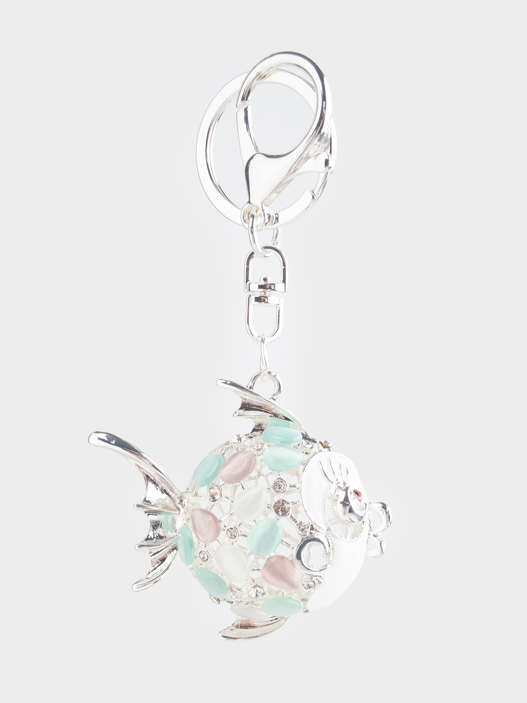 Keychain, 12 cm, metal / rhinestones, gold, Fish ball, Keychain crystal, image-0
