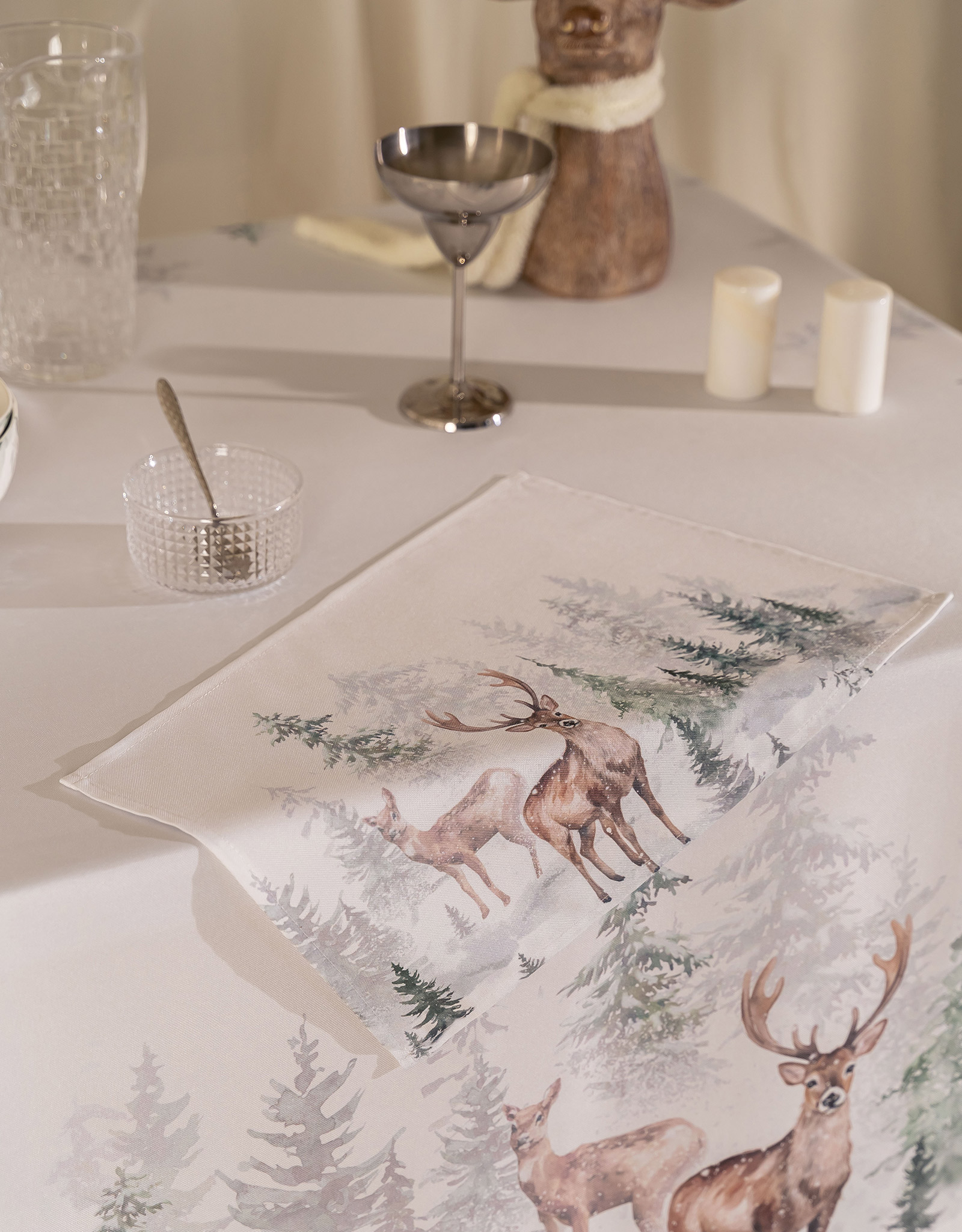 Placemat, 30x45 cm, polyester, rectangular, white, Moose in the forest, Moose story, image-6