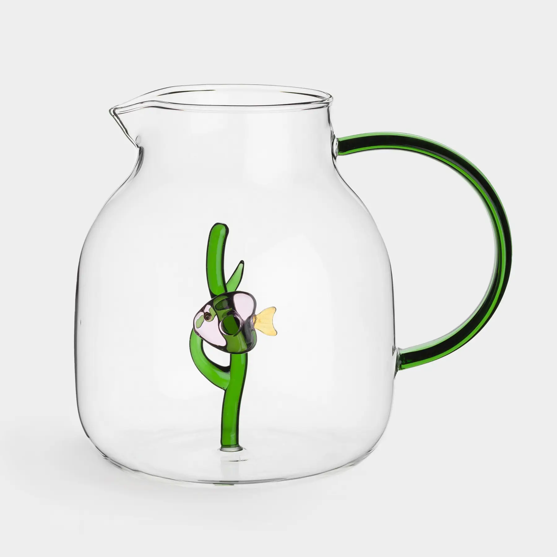 Jug, 1.6 l, glass, Green handle, Fish, Shape