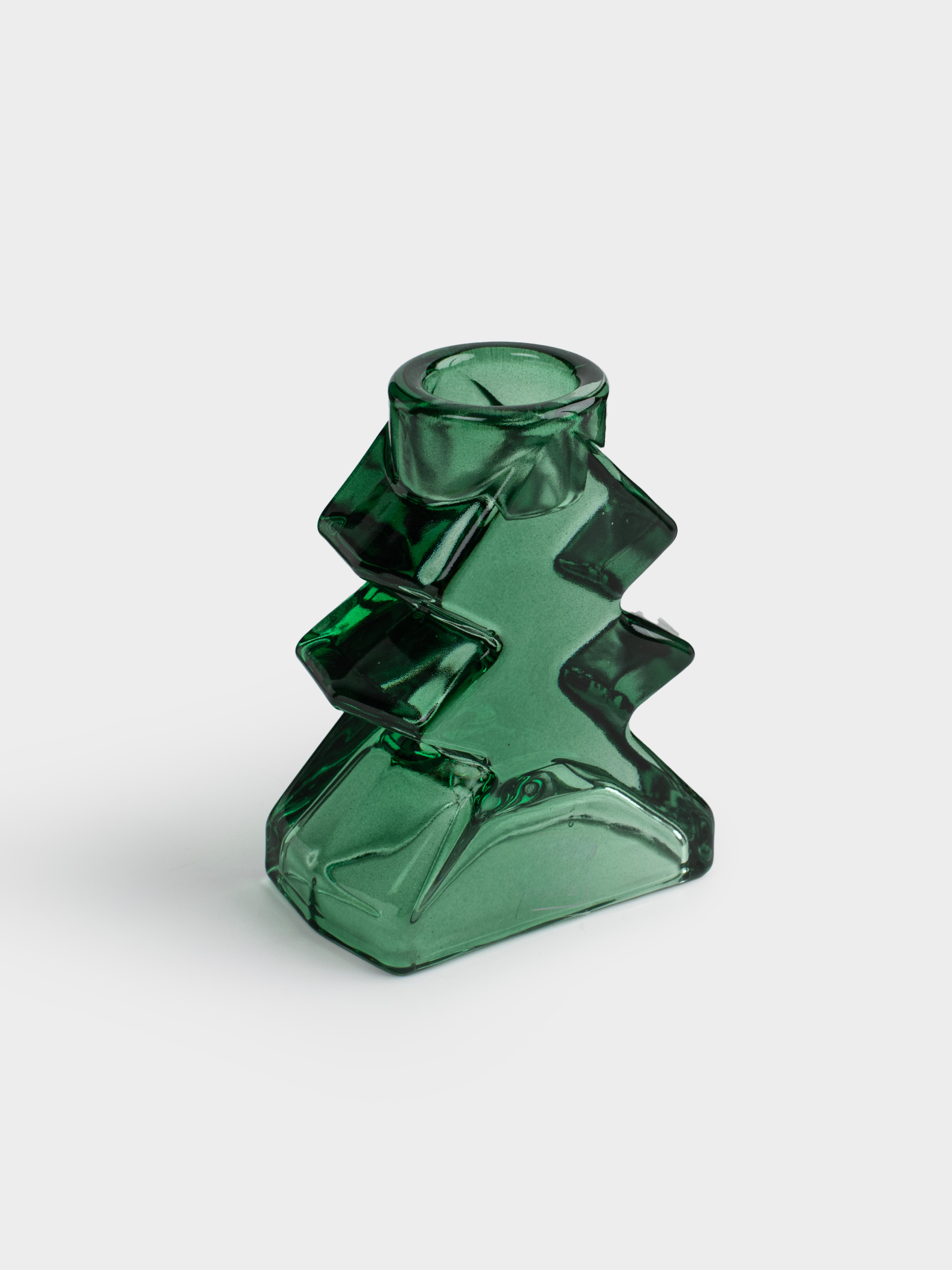 Candlestick, 9 cm, for a thin candle, glass, green, Christmas tree, Fir shape, image-1