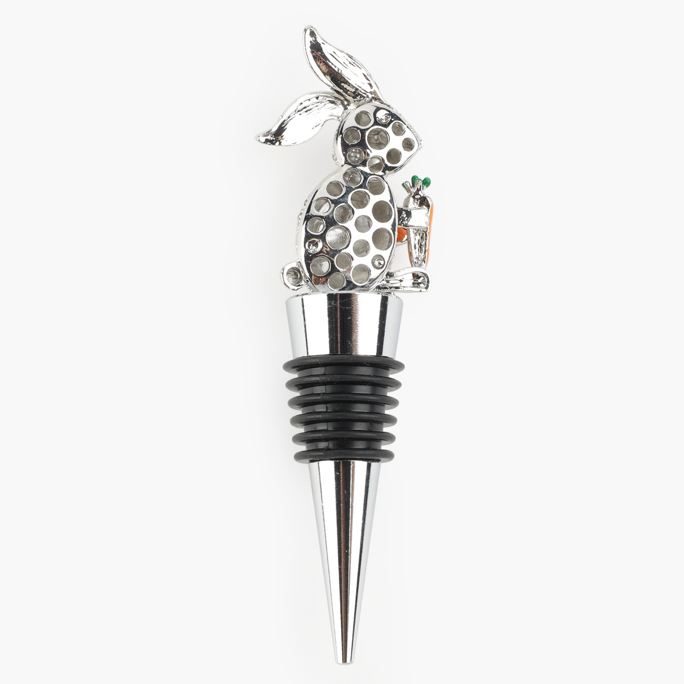 Wine bottle stopper, 11 cm, metal/rhinestone, silver, Rabbit, image-2