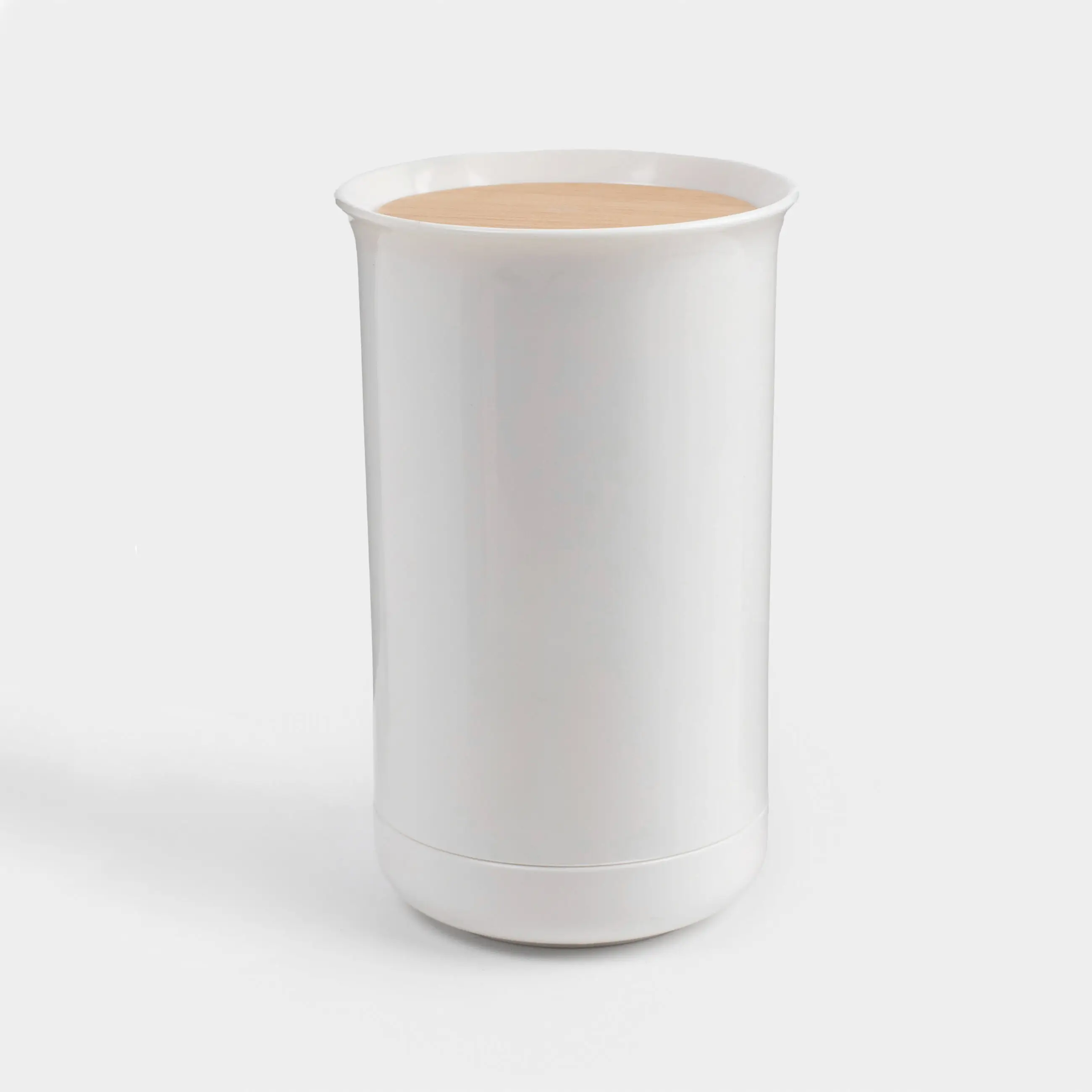 Cotton swab container, 12 cm, plastic / rubber wood, White, White style, image-0