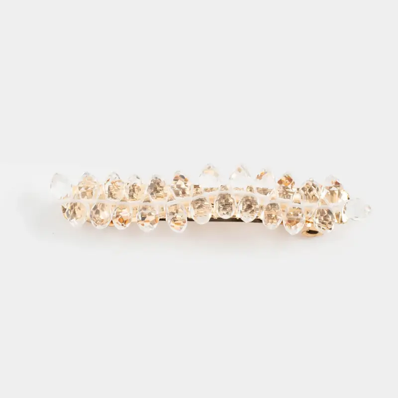 Hair clip, 7 cm, metal, gold, Jewelry crystal