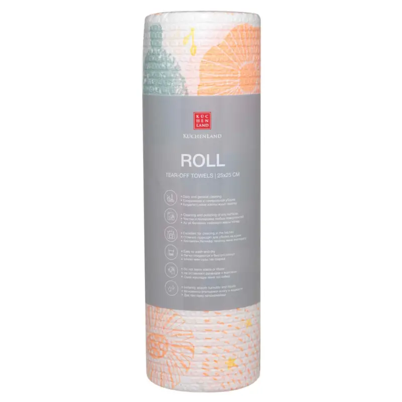 Roll towels, 25x25 cm, 50 pcs, white, Flowers and trees, Roll