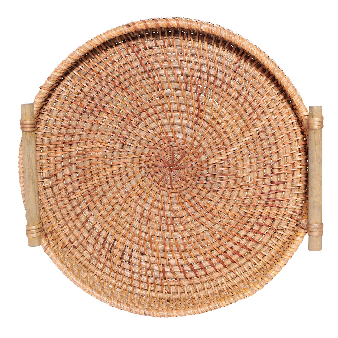 Tray, 24 cm, wicker, with handles, rattan / wood, round, Eco home