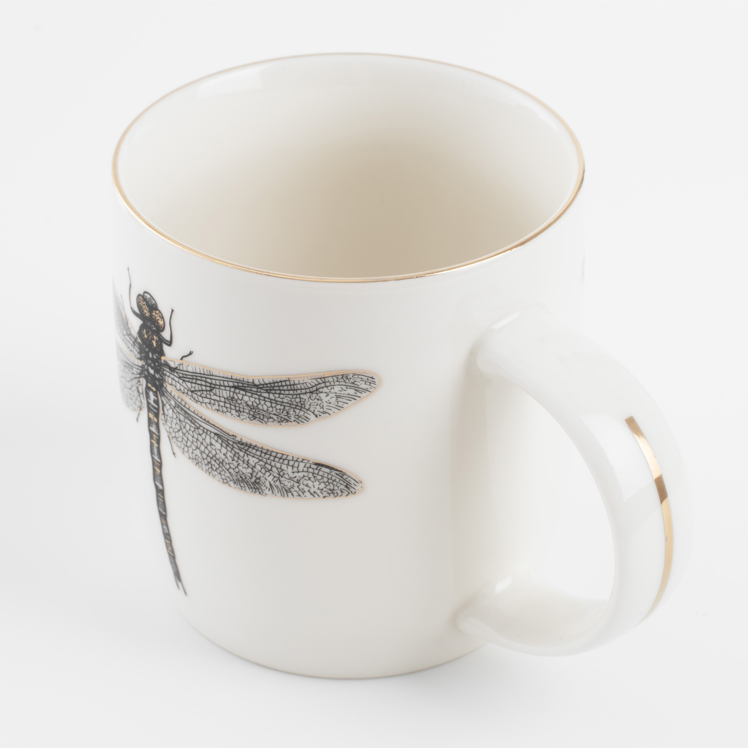 Mug, 380 ml, porcelain N, white, with golden edging, Dragonfly, Bugs, image-1