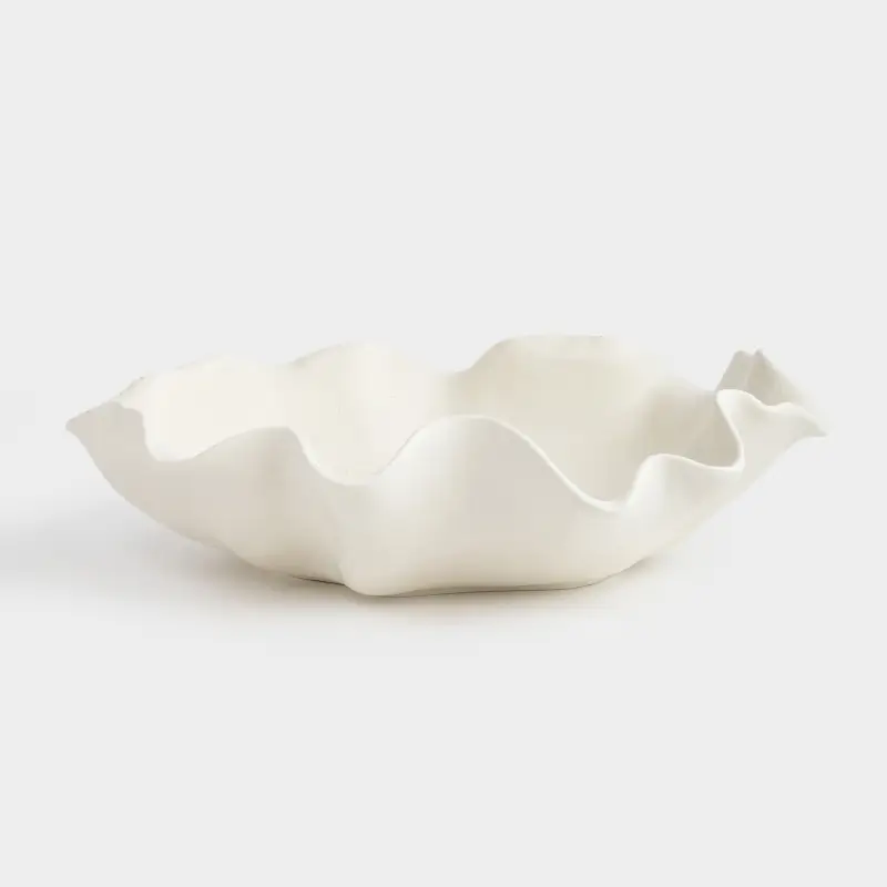 Fruit bowl, 35x10 cm, ceramic, milky, speckled, Crumpled effect, Crumple speckled ,image-0