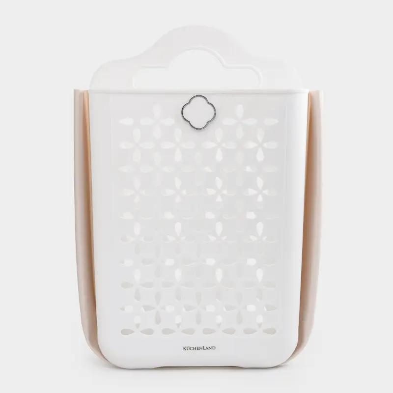 Laundry basket, 25x34x48 cm, folding, plastic / rubber, beige-pink, Foldaway ,image-0