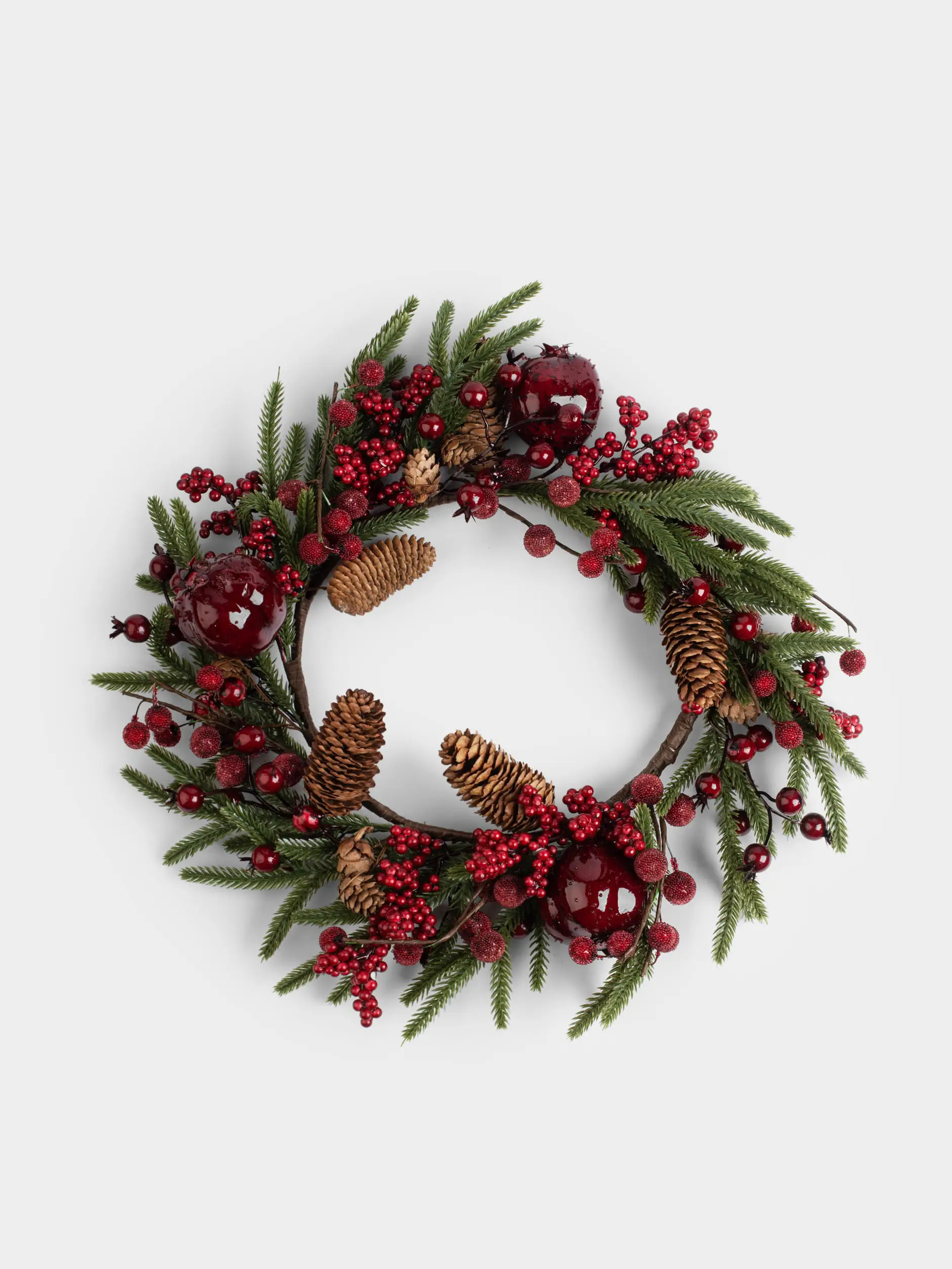 Decorative wreath, 10/41 cm, foam/plastic, Red berries and cones, image-0