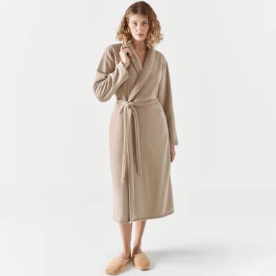 Women's robe, homewear, size L / XL, with long sleeves, chenille / faux fur, beige, Jesse ,image-0