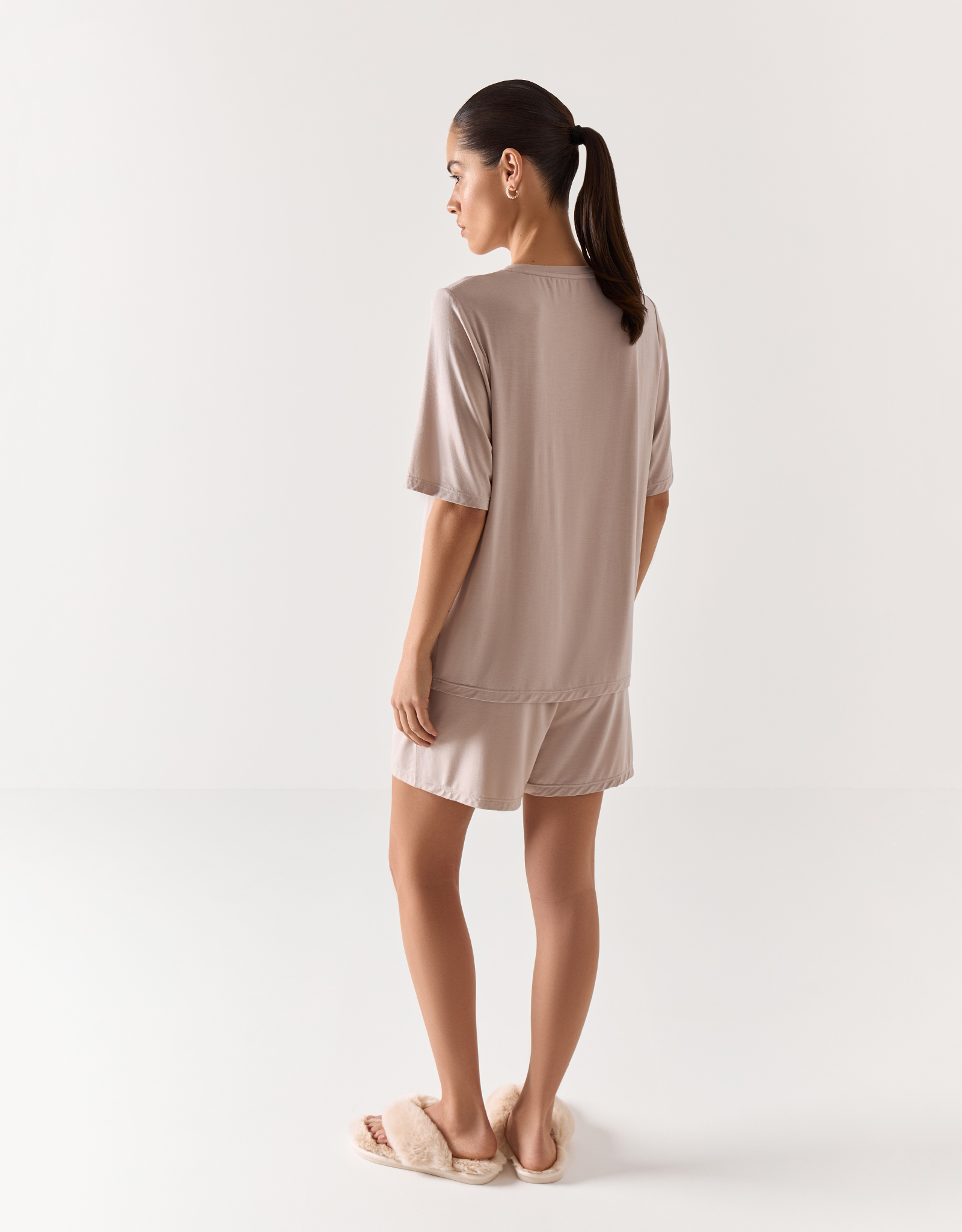 Women's shorts, homewear, size L, modal / elastane, beige, Callisto, image-4