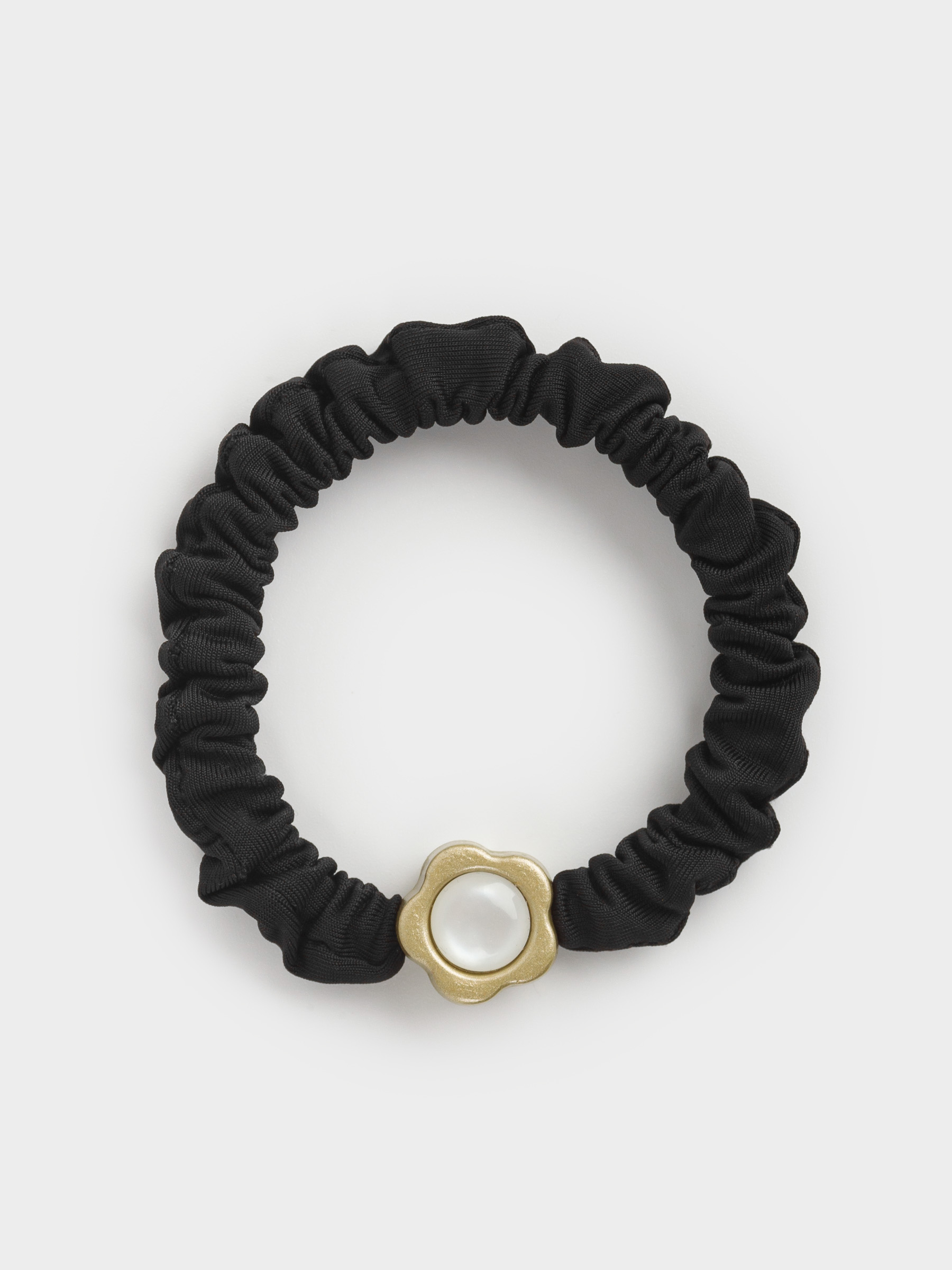 Elastic hair band, 8 cm, Satin/plastic, black, Flower, Silk, image-2
