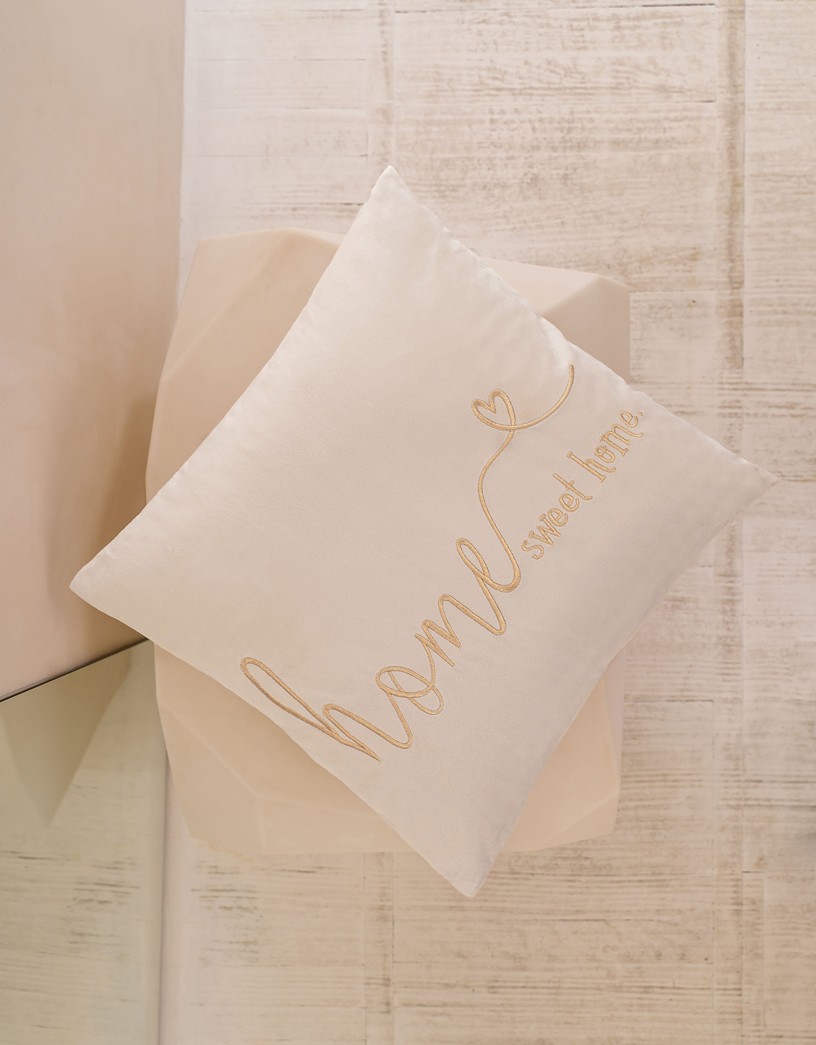 Decorative pillow, 45x45, corduroy, gray-brown, Sweet home, Scroll