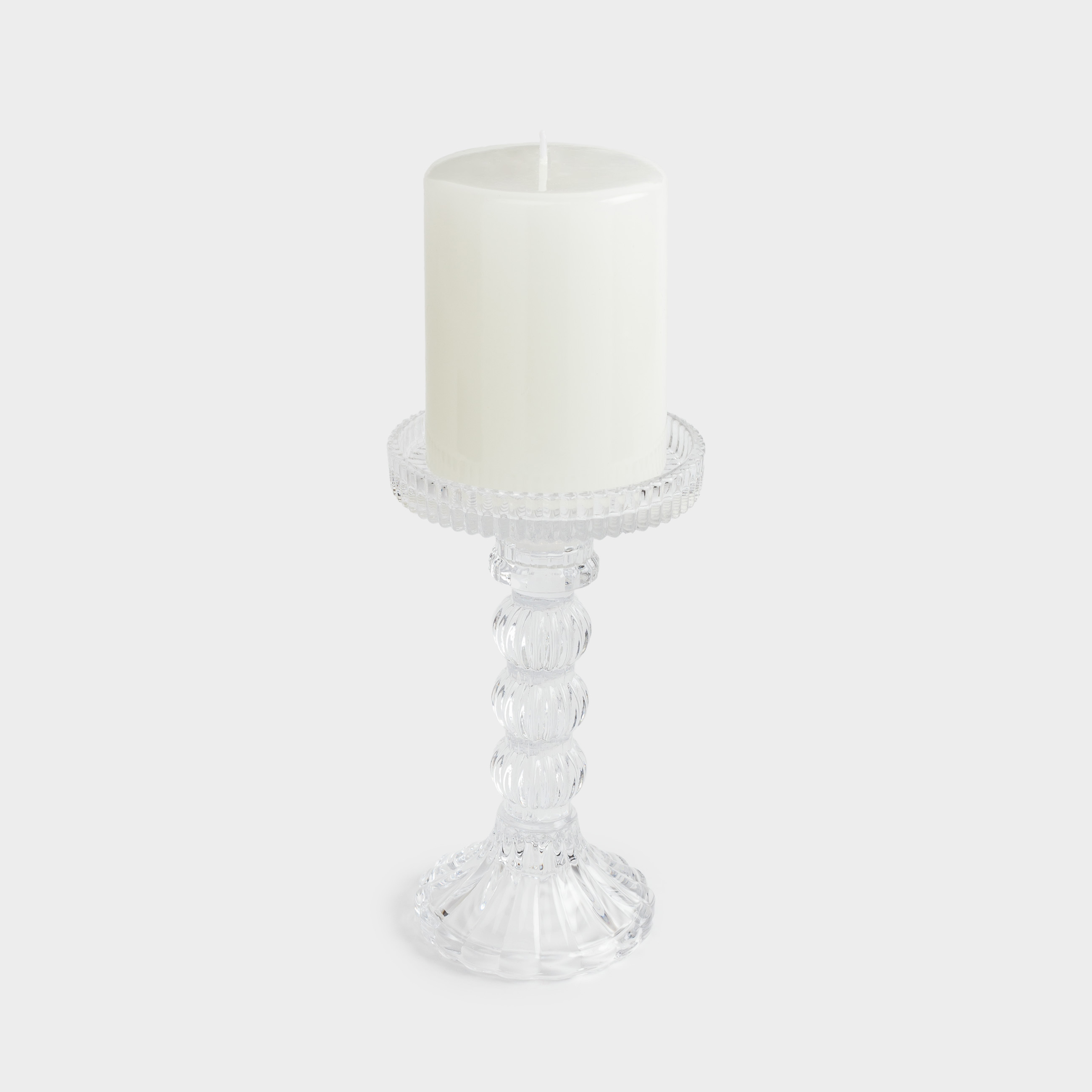 Candle holder, 16 cm, for cylindrical / thin candles, on a leg, collapsible, glass R, Ribby