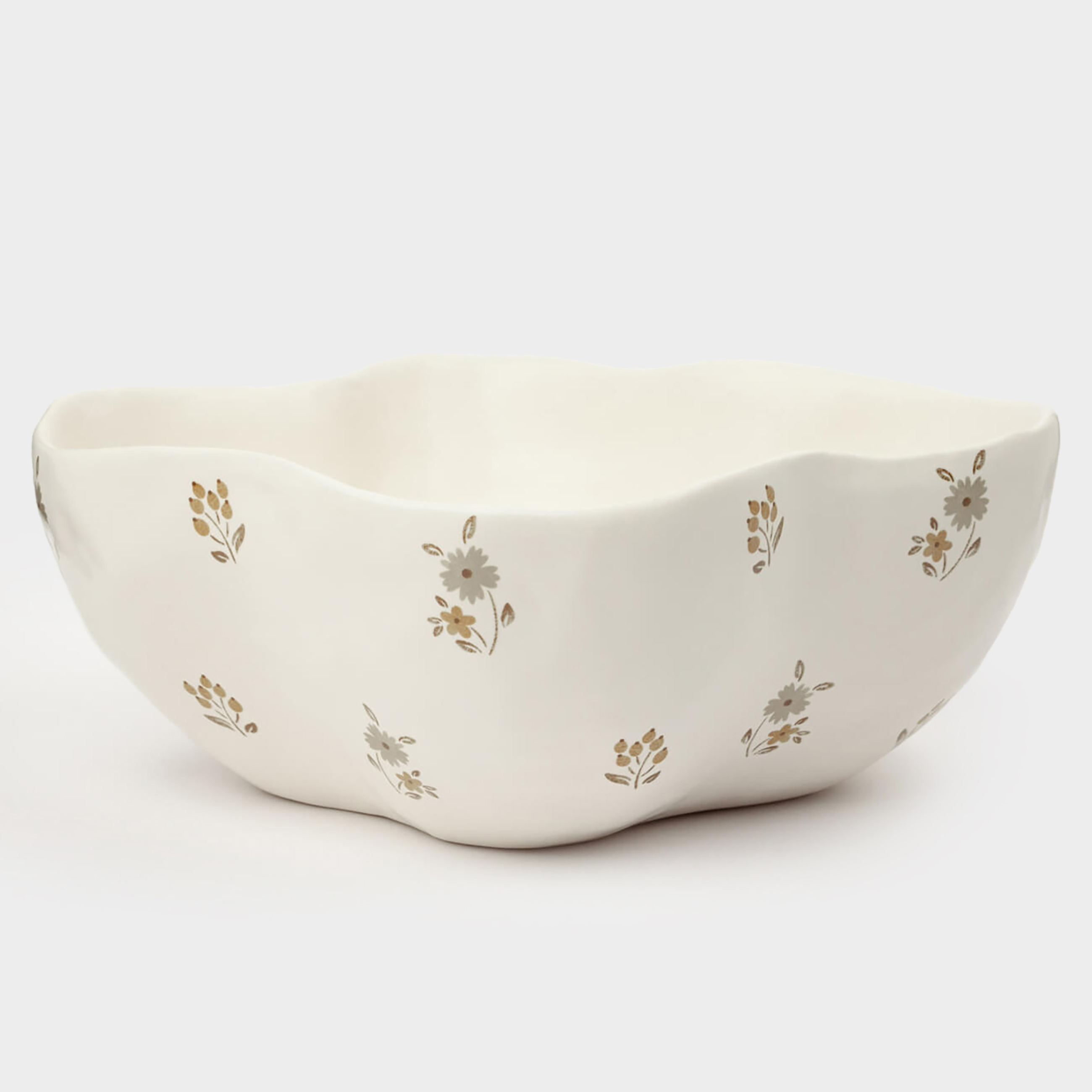 Salad bowl, 21x8 cm, 1.2 l, ceramic, milky, Vintage flowers, La flore, image-0