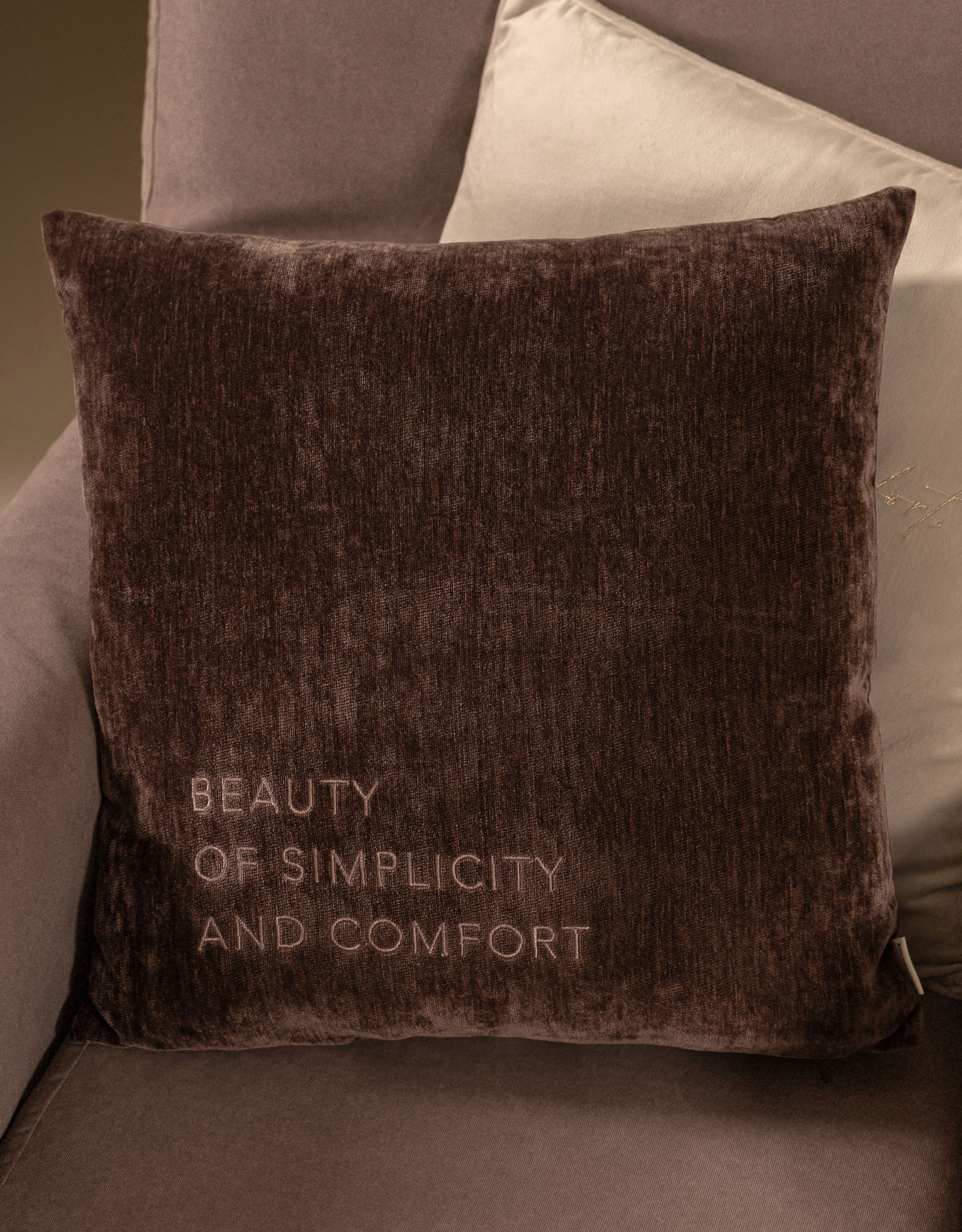 Decorative pillow, 45x45 cm, chenille / velvet, brown, Chenill, image-6