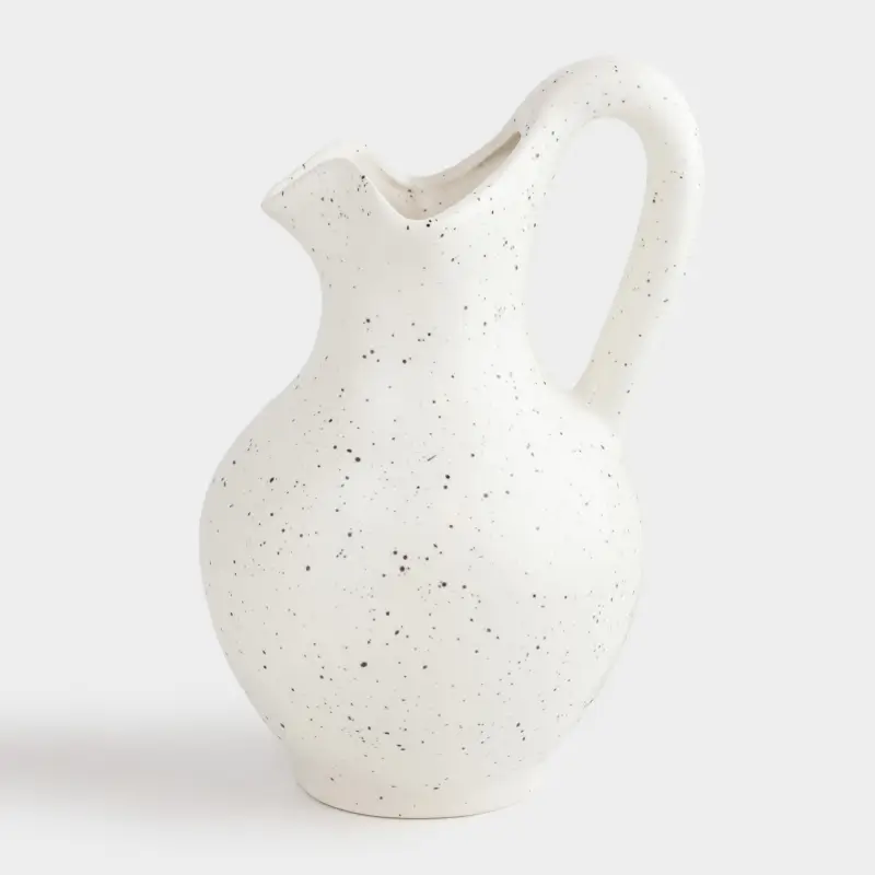 Flower vase, 24 cm, with handle, Ceramic, White, Speckled, Pitcher, Speckled black ,image-0