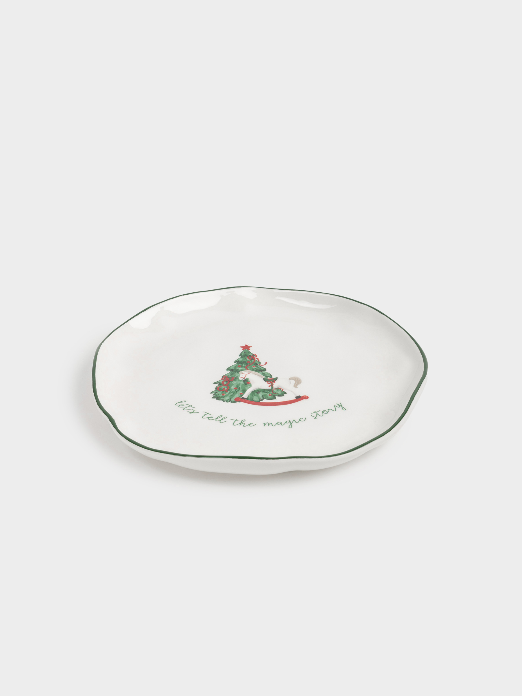 Dinner plate, 26 cm, ceramic, Horse with Christmas tree, Christmas green, image-1