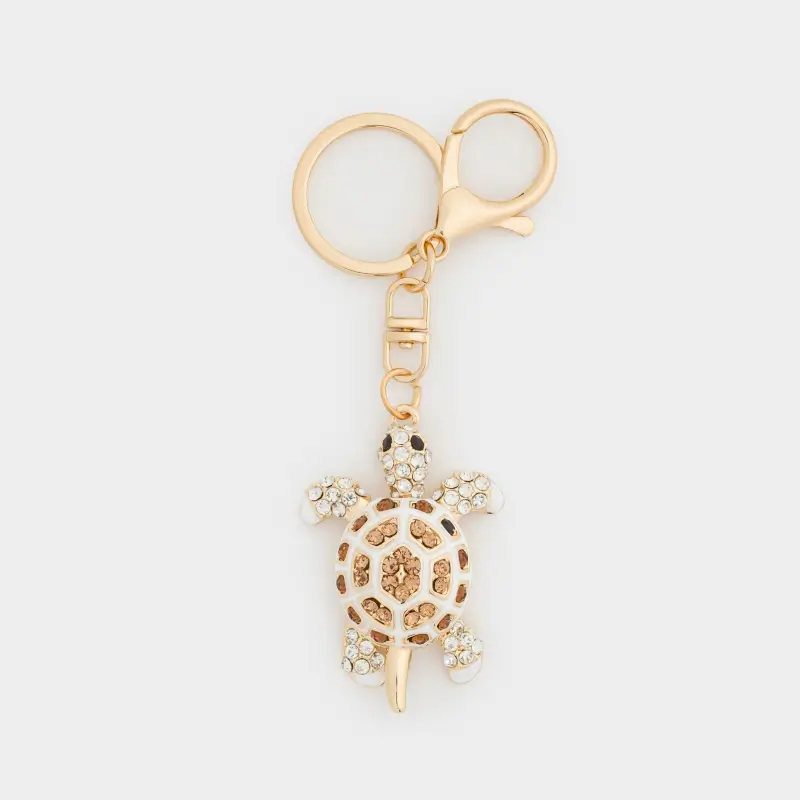 Keychain, 12 cm, metal / rhinestones, gold, Turtle, Keychain crystal ,image-0