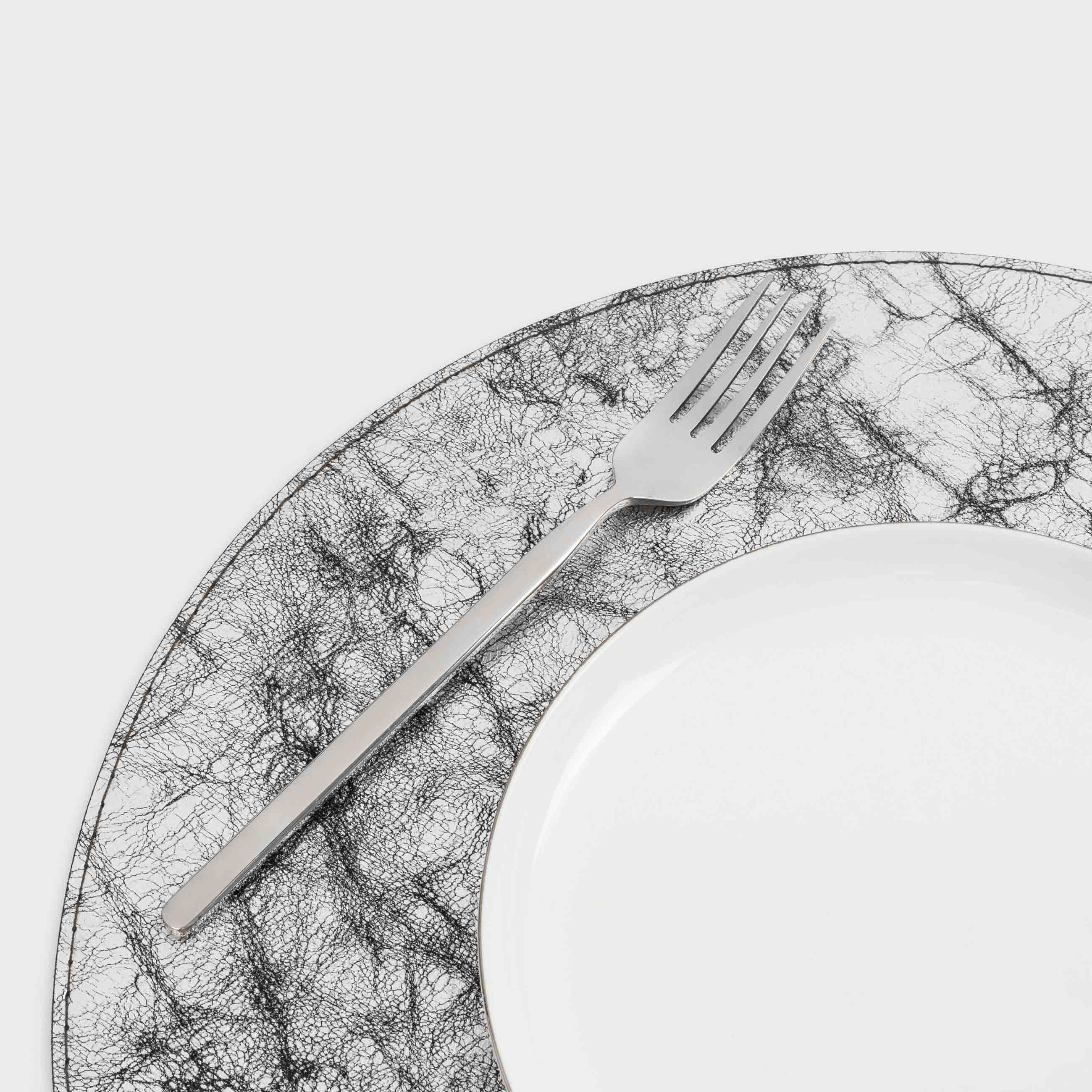 Placemat, 38 cm, double-sided, polyurethane, round, silver/brown, Rock