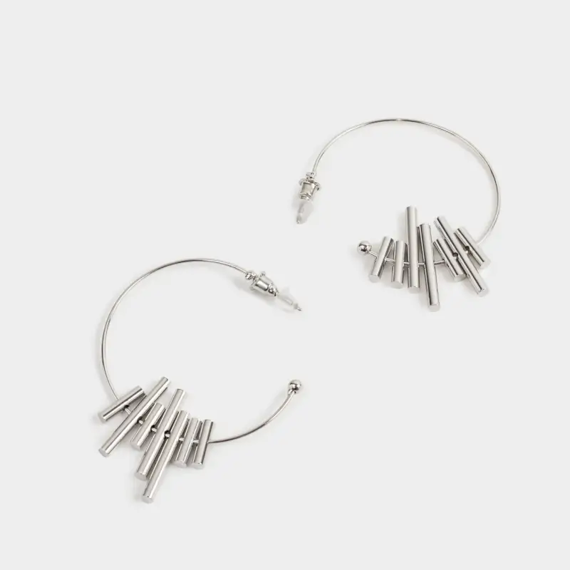Stud earrings, 4 cm, metal, silver, Rings, Chain weaving