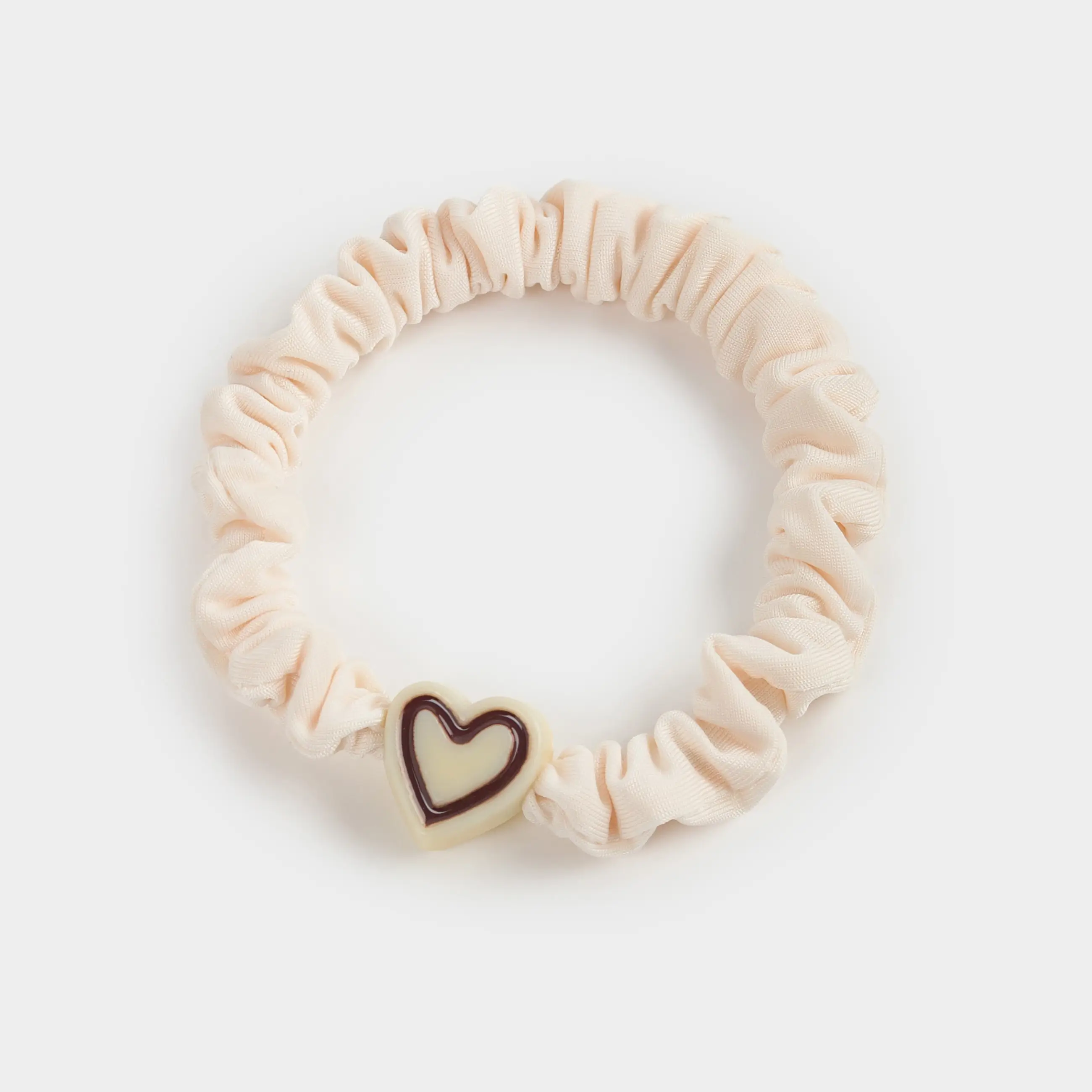 Elastic hair band, 5 cm, satin / plastic, beige, Heart, Silk