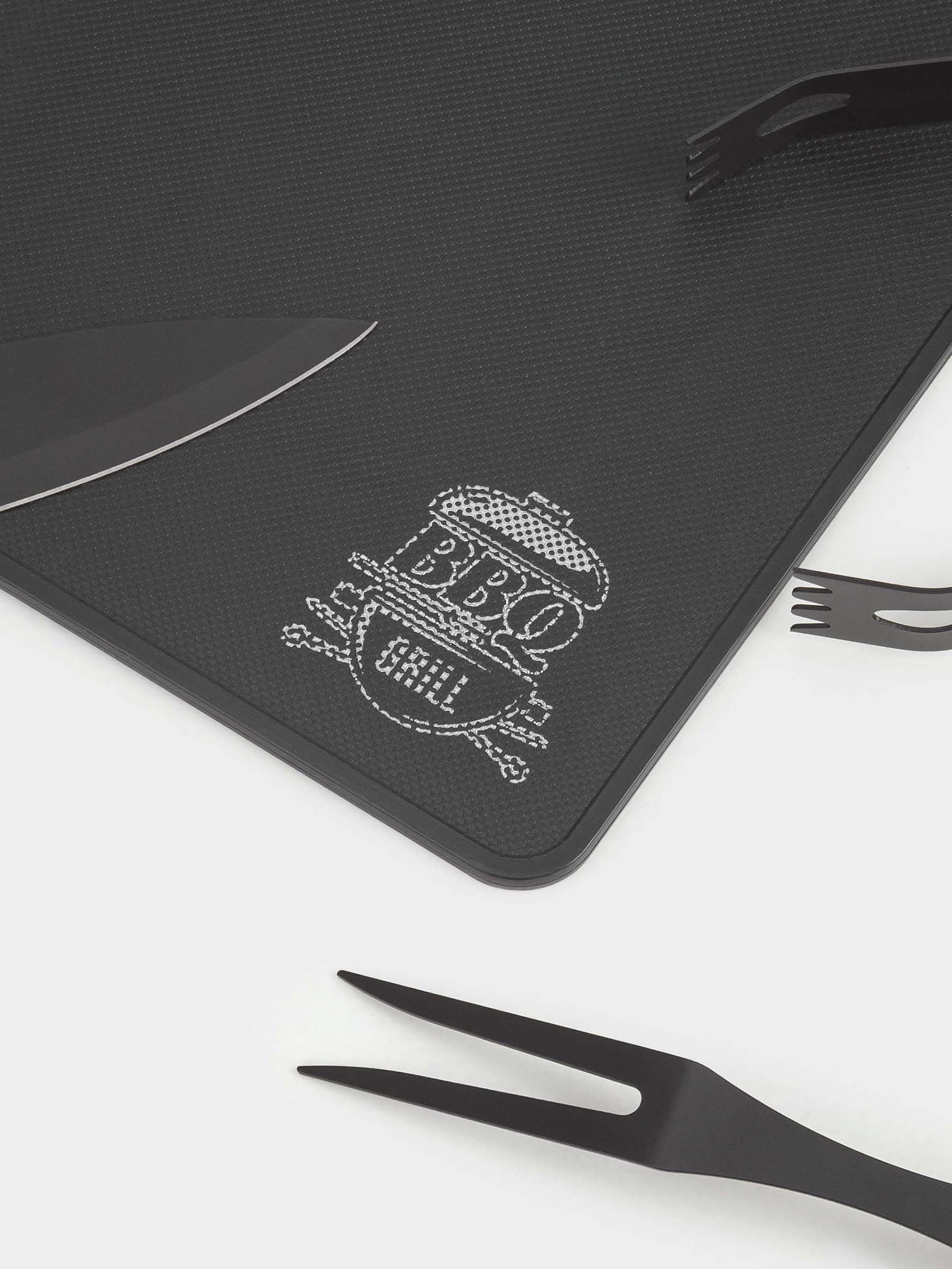 BBQ set, 4 items, in leather case, steel / wood / eco-leather, BBQ, image-2
