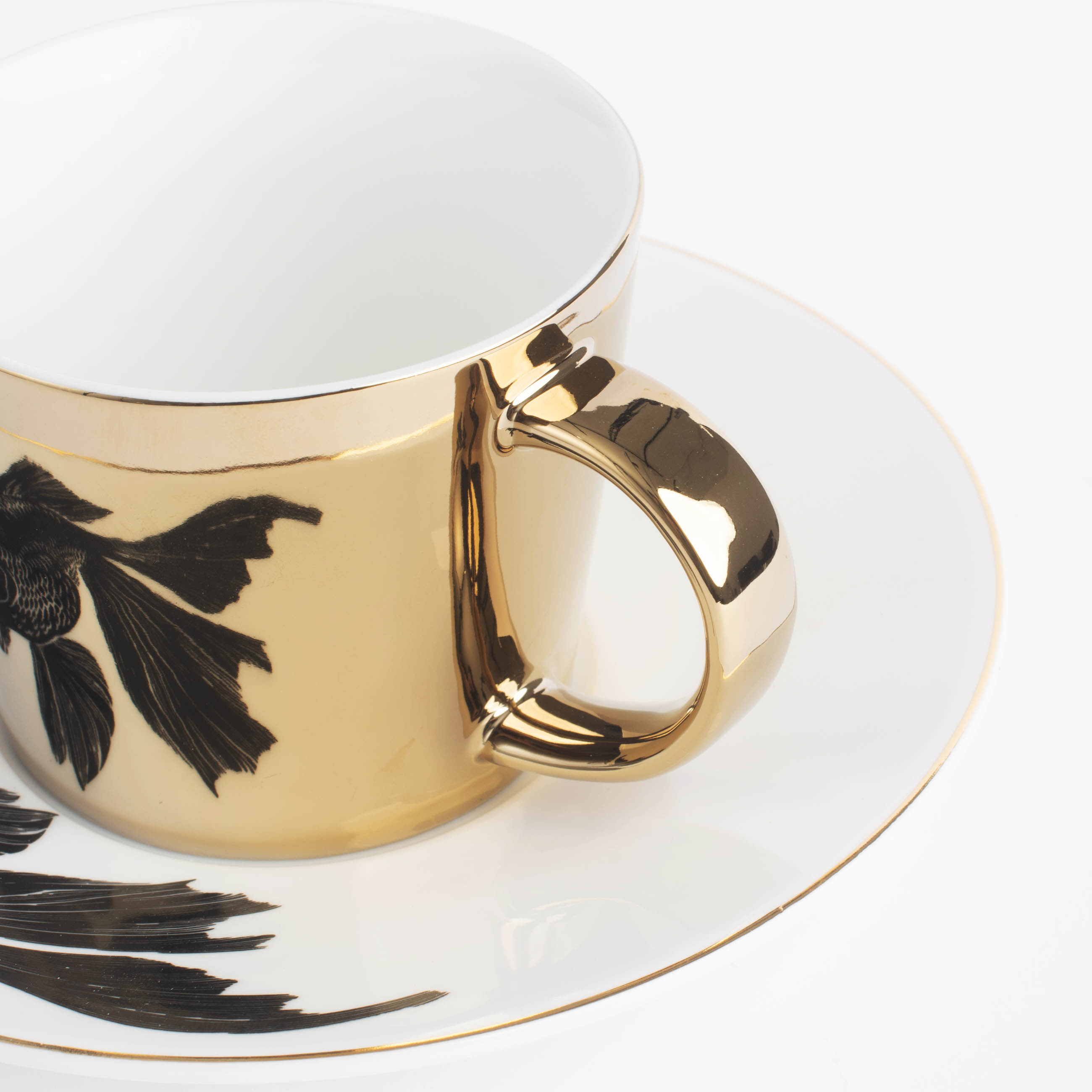 Tea pair, 1 pers, 2 items, 230 ml, porcelain P, white and golden, Fish, Goldfish, image-2