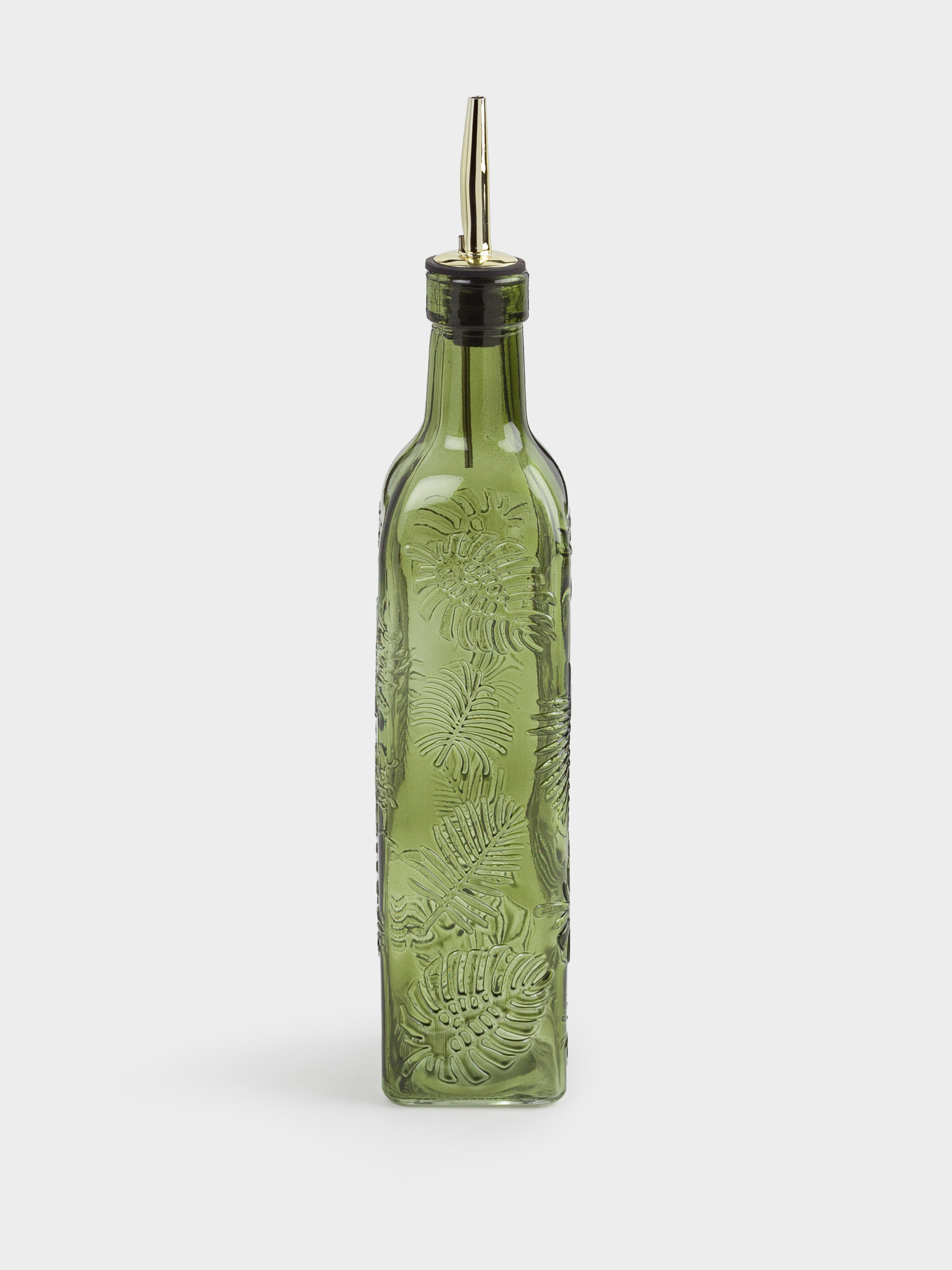 Oil or vinegar bottle, 500 ml, with dispenser, glass R / metal, green, Monstera, Royal jungle, image-1