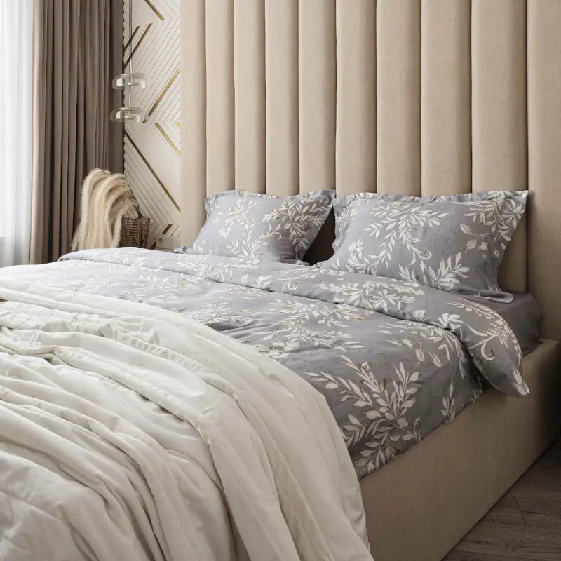 Bed linen set euro, Tencel 300 TC, grey, Leaves, Tencel