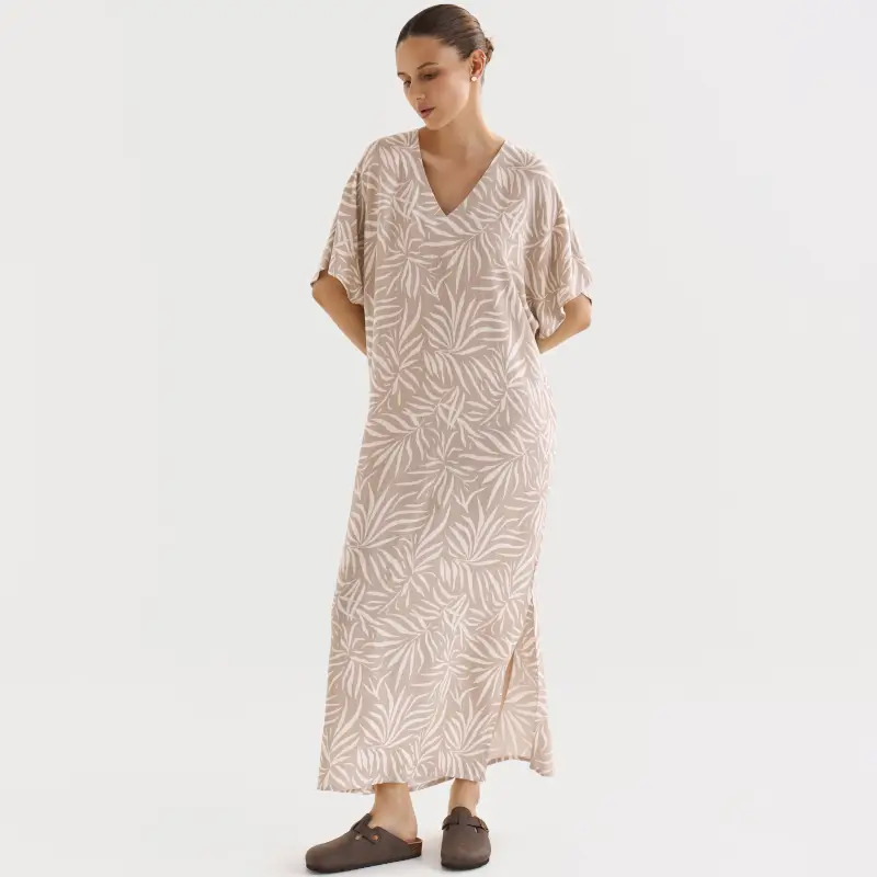 Women's dress, maxi, size L, with short sleeves, viscose, sand, Almi ,image-0
