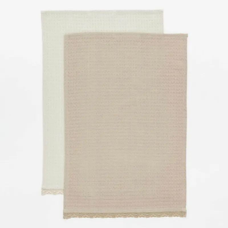 Kitchen towel, 40x60 cm, 2 pcs, with lace, cotton, beige, Waffle