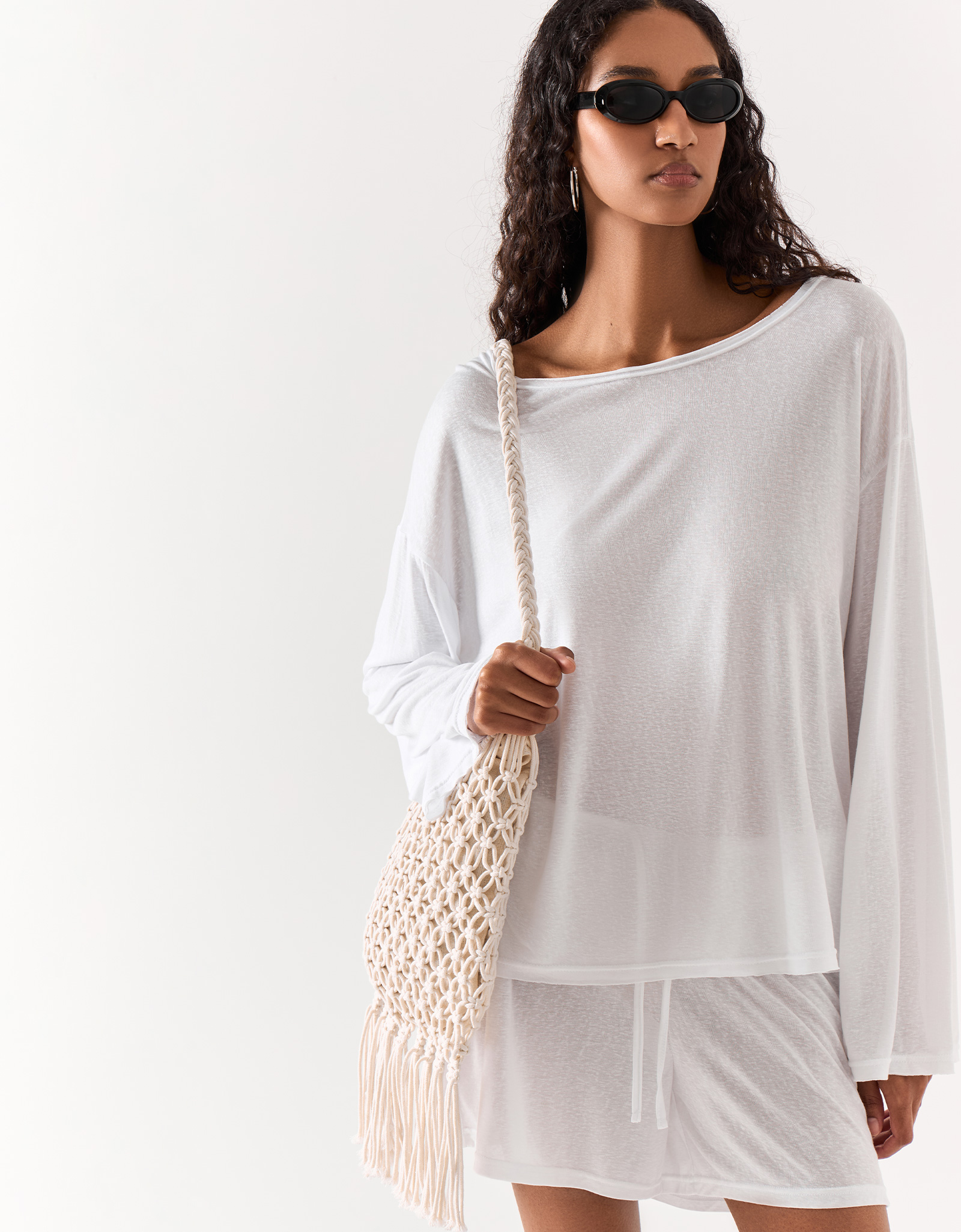 Women's long sleeve, homewear, size M, viscose / polyester, white, Railia, image-5