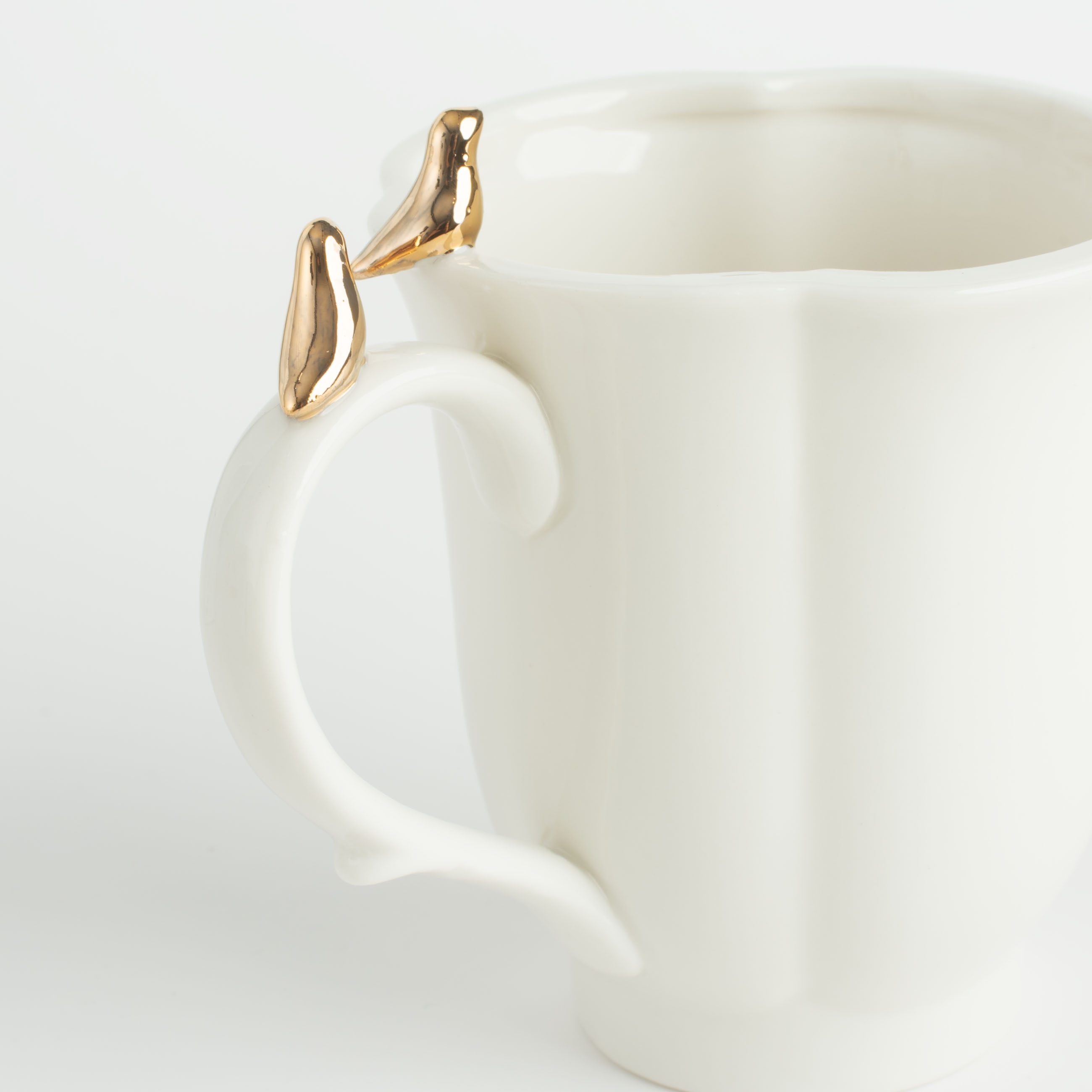 Mug, 370 ml, porcelain P, milky, Birds on the handle, Paradise garden, image-5