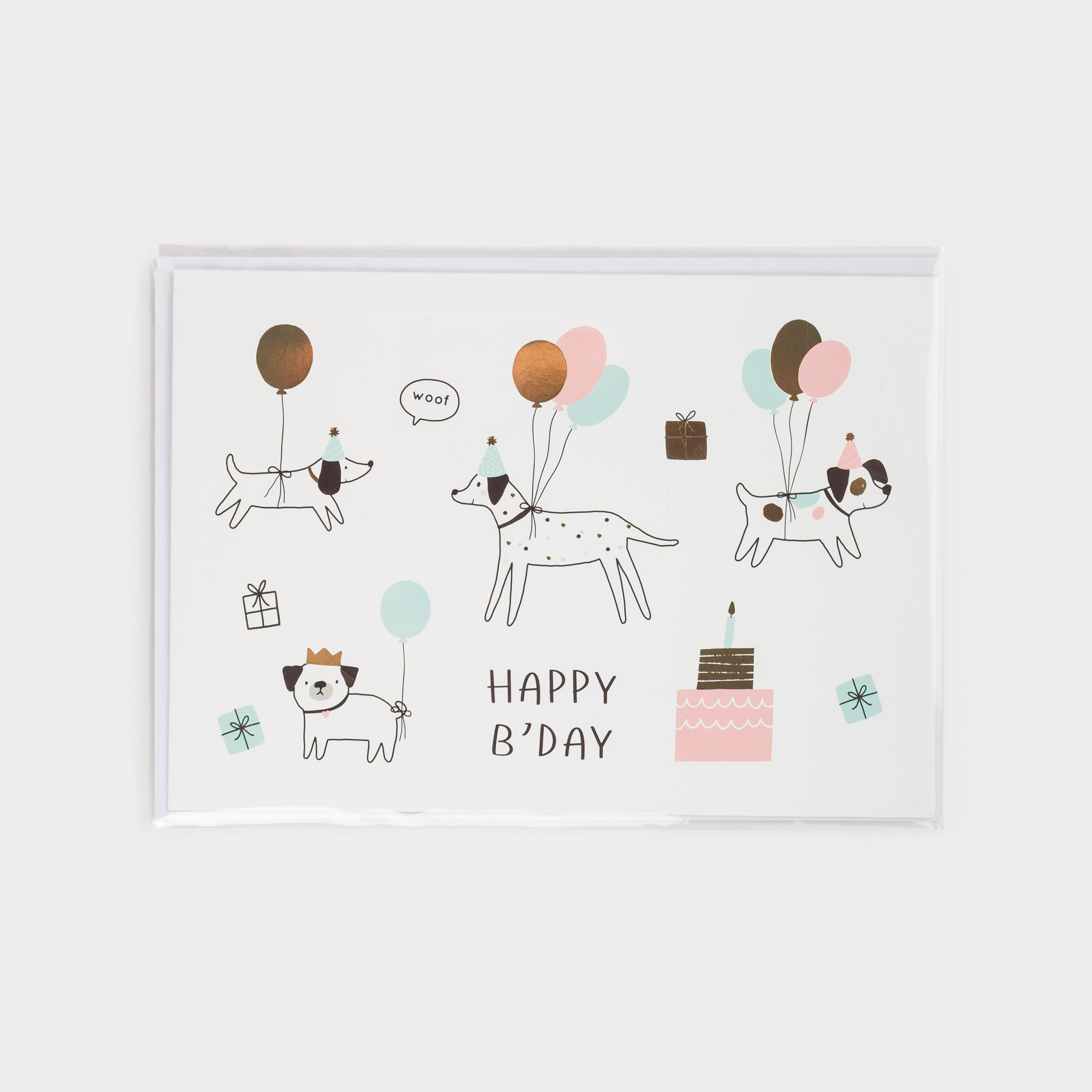 Gift envelope, 12x17 cm, paper, white, Dogs with balloons, Birthday, image-5