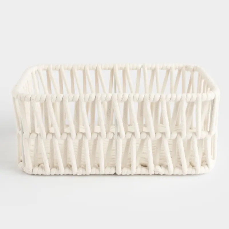 Storage basket, 34x24x14 cm, cotton / metal, rectangular, milky, Weaving, Cozy ,image-0