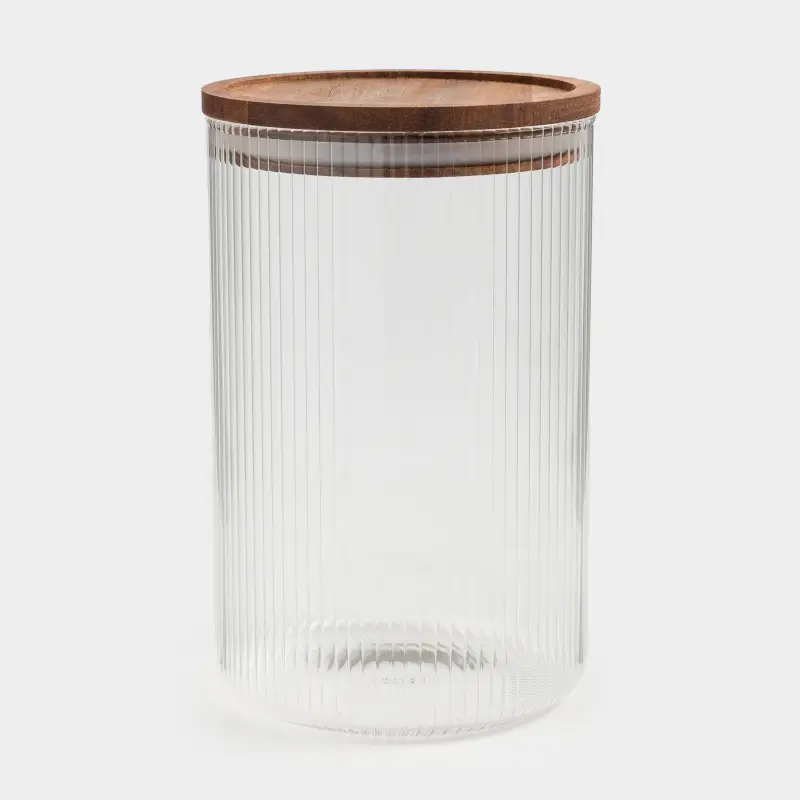 Can for bulk products, 1,2 l, glass B / wood, Ravi wood, image-0