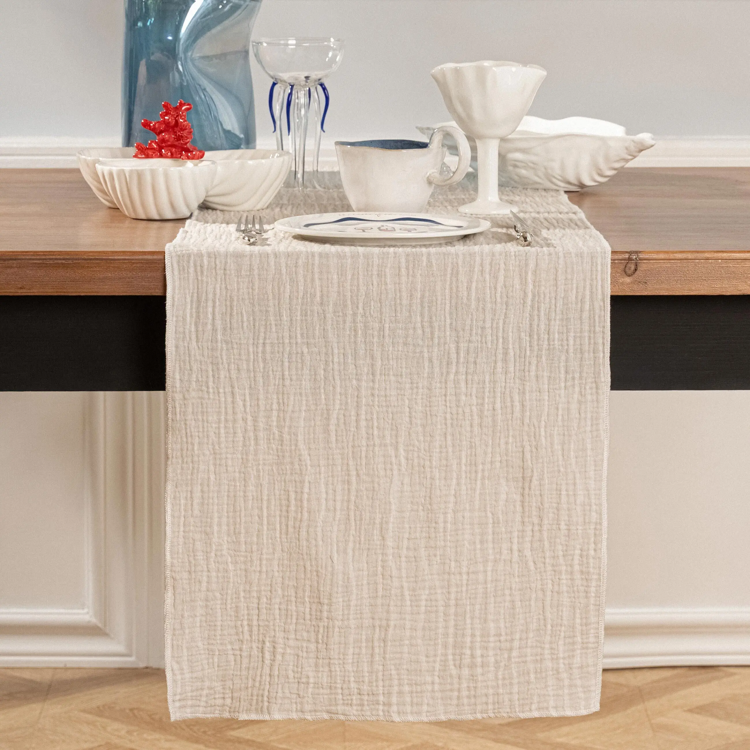 Table runner, 40x160 cm, muslin, milky, Design, Muslin print