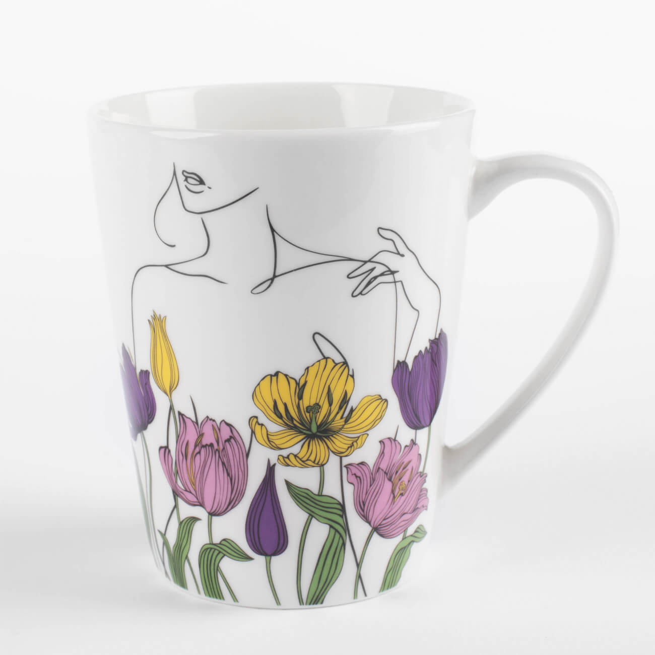 Mug, 420 ml, porcelain N, white, Female silhouette in flowers, Secret garden изображение № 1